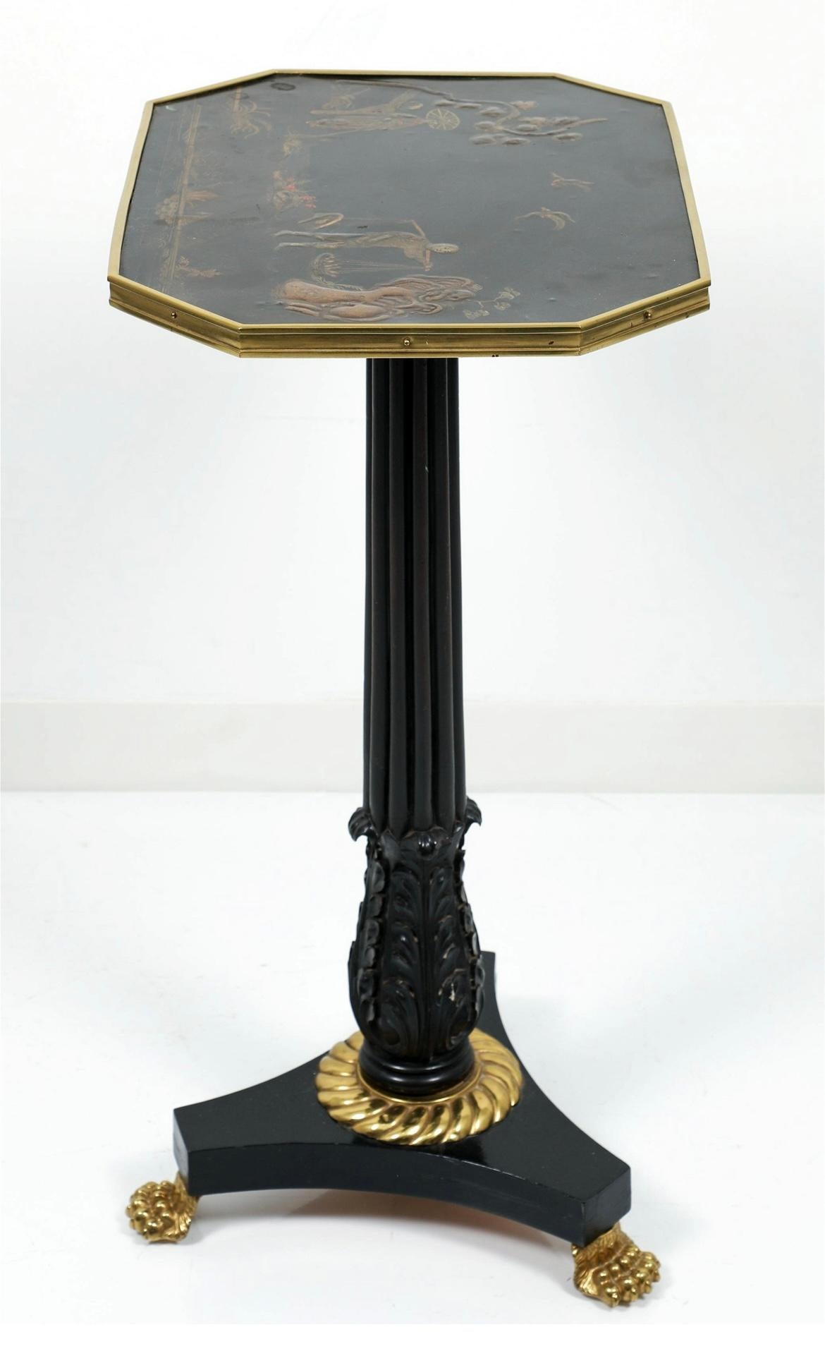 English Regency Chinoiserie Lacquer Top Ebonized Brass Mounted Stand, circa 1820 For Sale 8