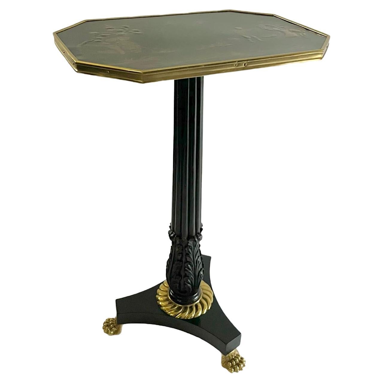 English Regency Chinoiserie Lacquer Top Ebonized Brass Mounted Stand, circa 1820 For Sale