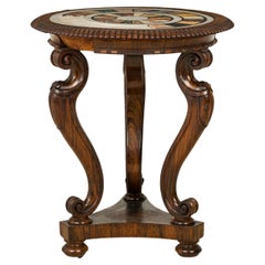 English Regency Circular Marble Specimen Top Carved Rosewood End / Side Table