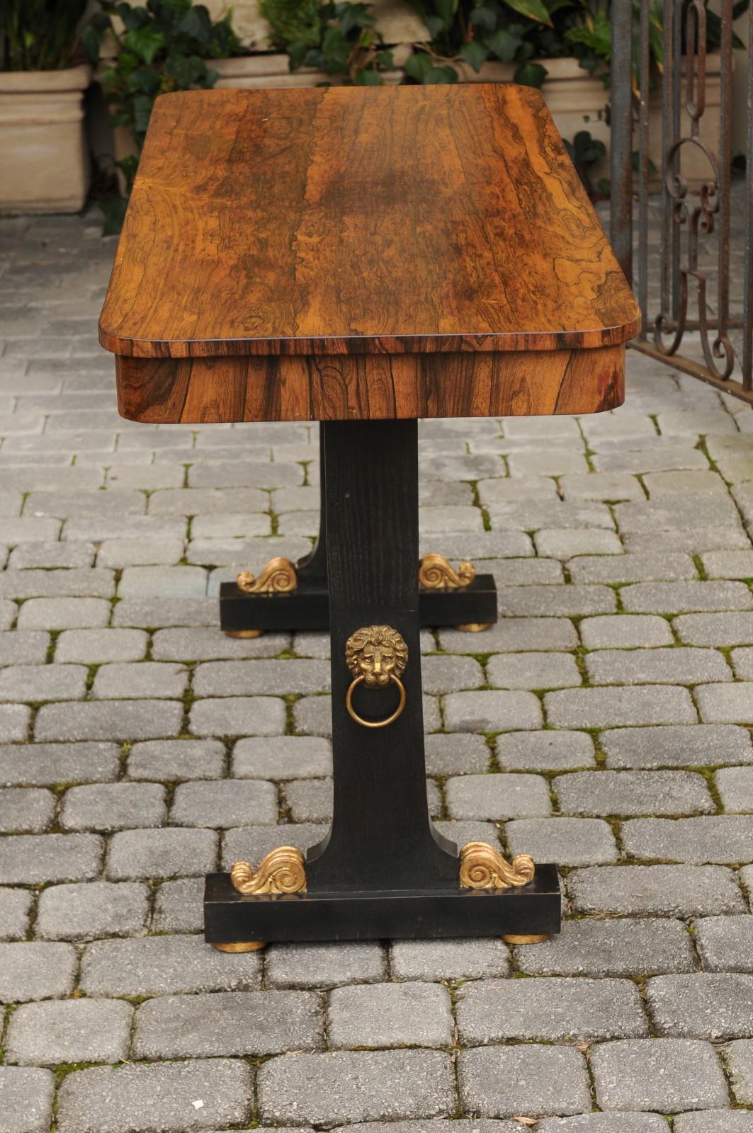 English Regency Console Table circa 1830 with Rosewood Top and Ebonized Base For Sale 7