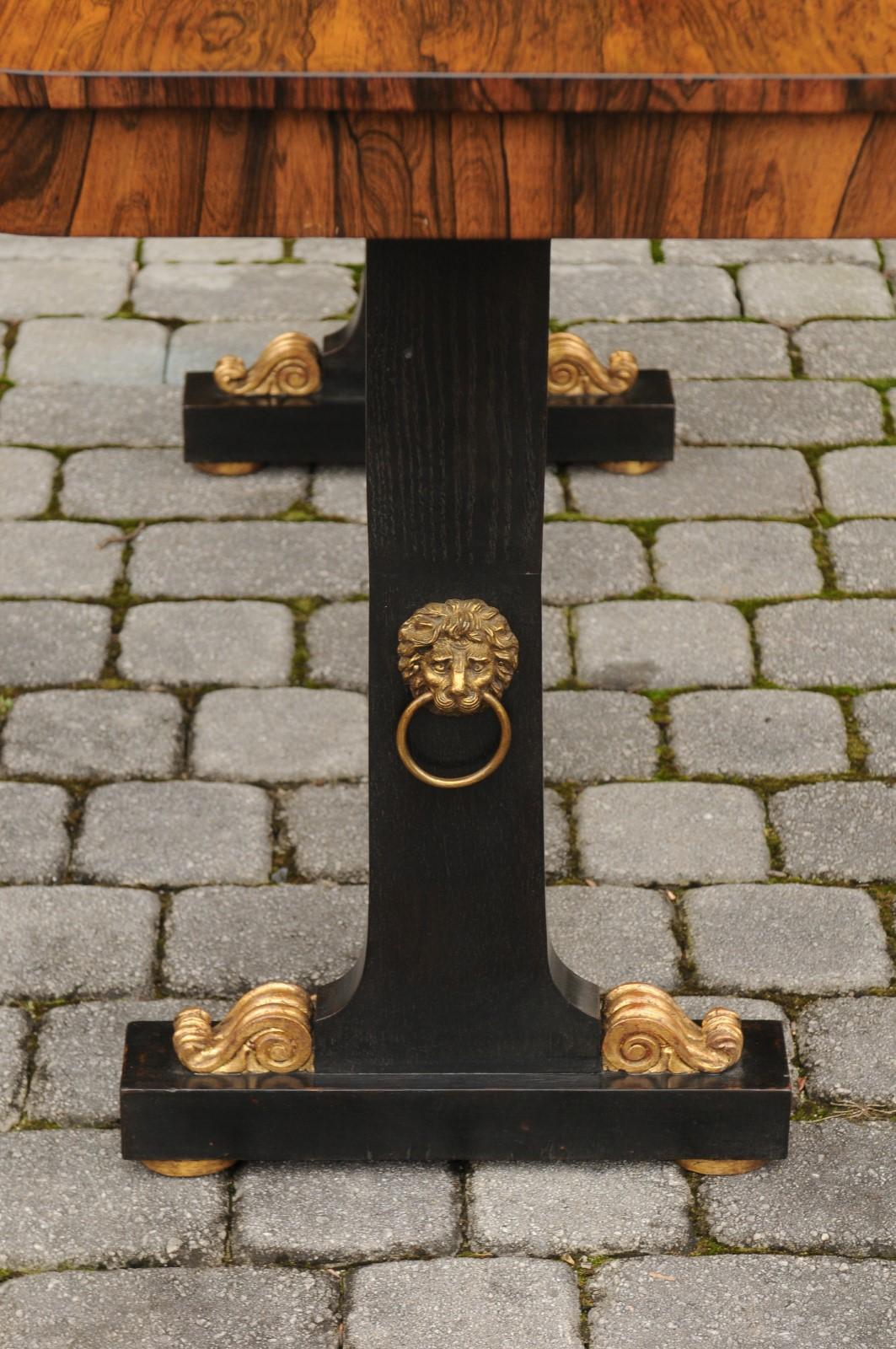 English Regency Console Table circa 1830 with Rosewood Top and Ebonized Base For Sale 8