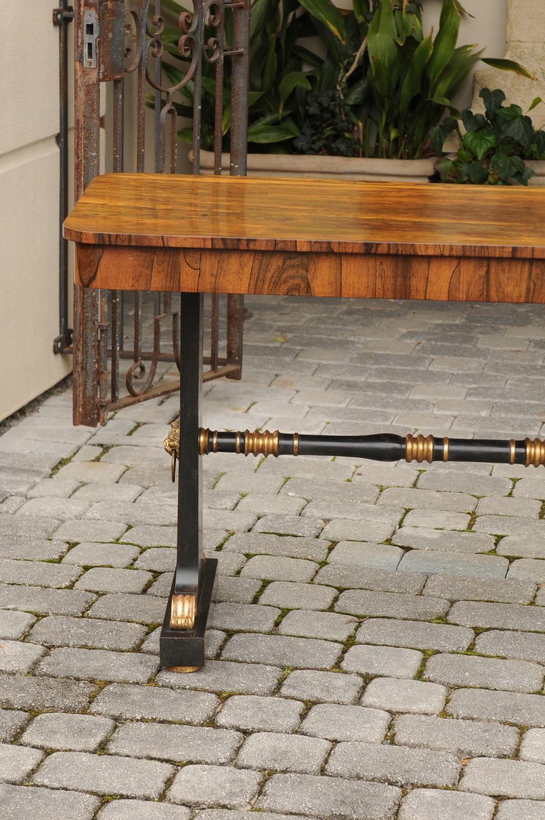19th Century English Regency Console Table circa 1830 with Rosewood Top and Ebonized Base For Sale