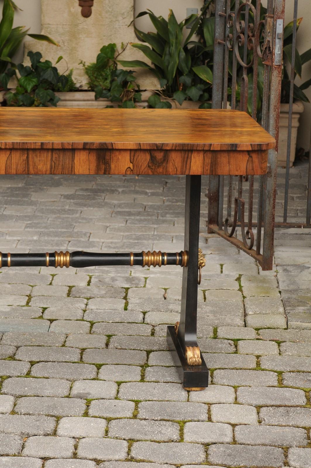 English Regency Console Table circa 1830 with Rosewood Top and Ebonized Base For Sale 1