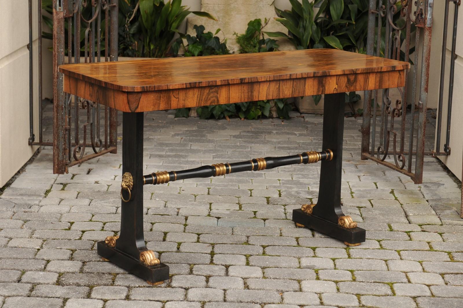 English Regency Console Table circa 1830 with Rosewood Top and Ebonized Base For Sale 2