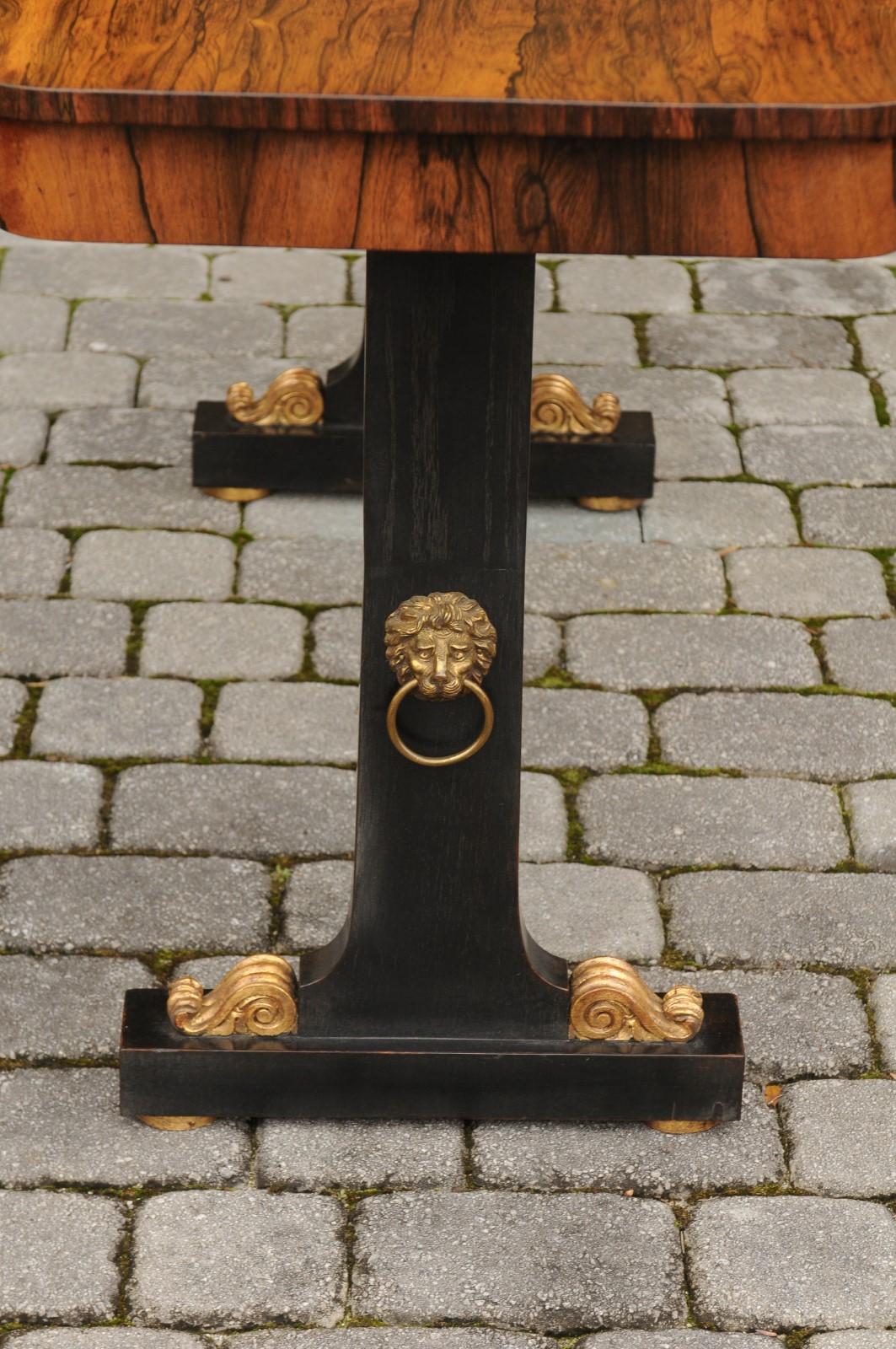 English Regency Console Table circa 1830 with Rosewood Top and Ebonized Base For Sale 4