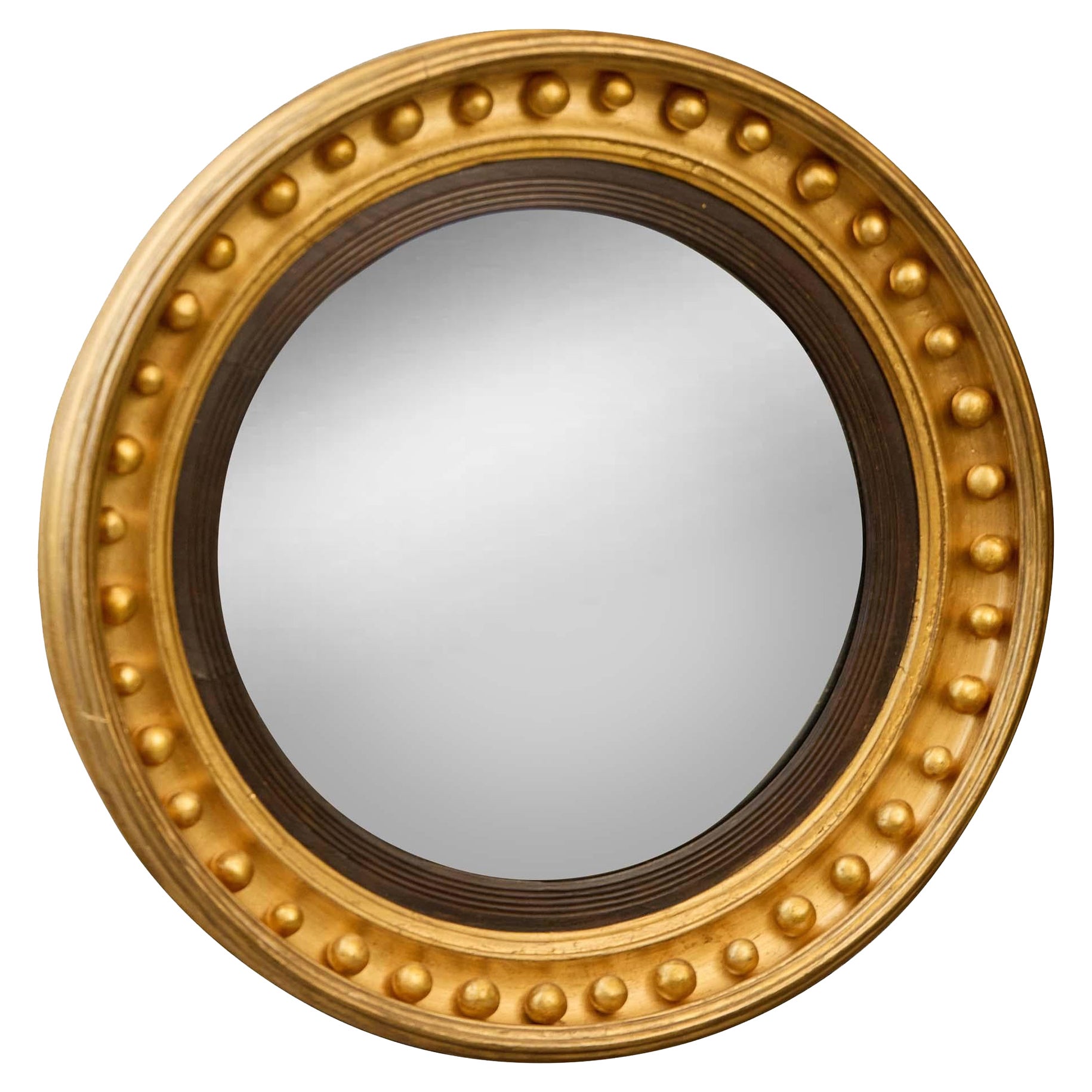 English Regency Convex Giltwood Mirror with Ebonized Reeding, 19th Century For Sale