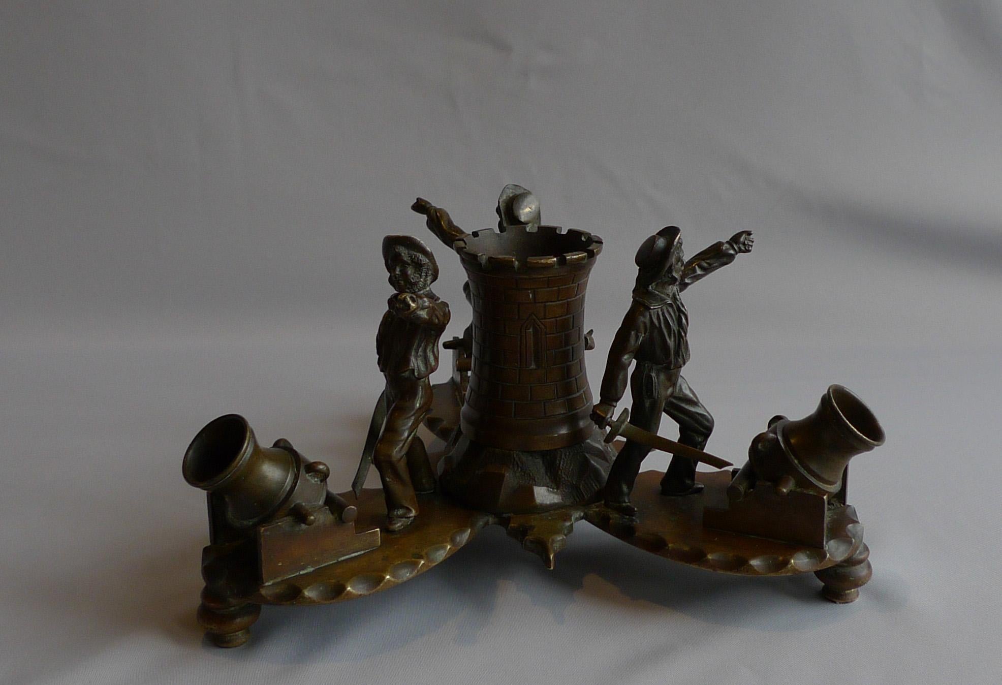 English Regency Desk Set in Form of British Sailors Defending a Fort with Mortar In Good Condition For Sale In London, GB