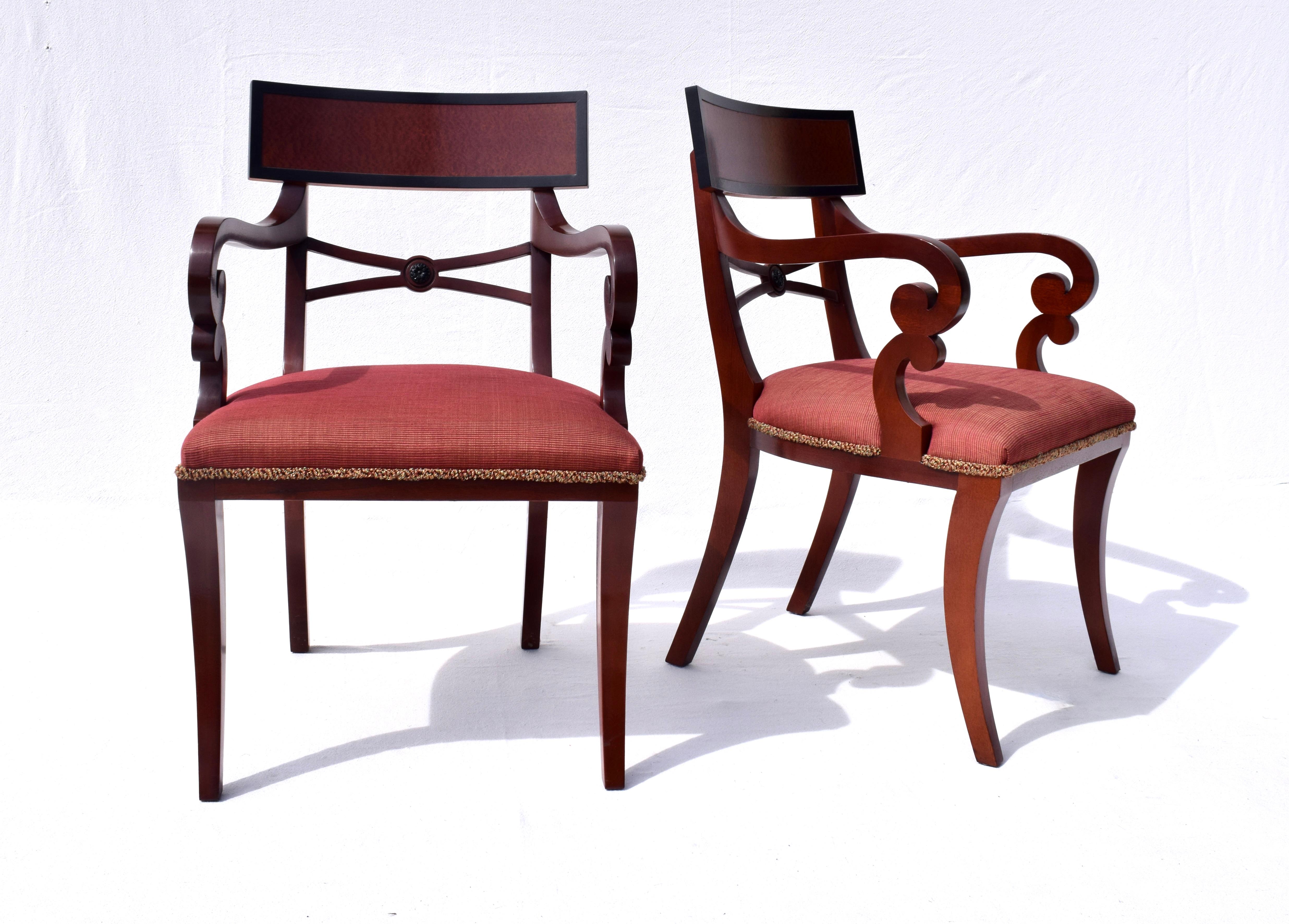 American English Regency Dining Arm Chairs by Baker Furniture, Pair