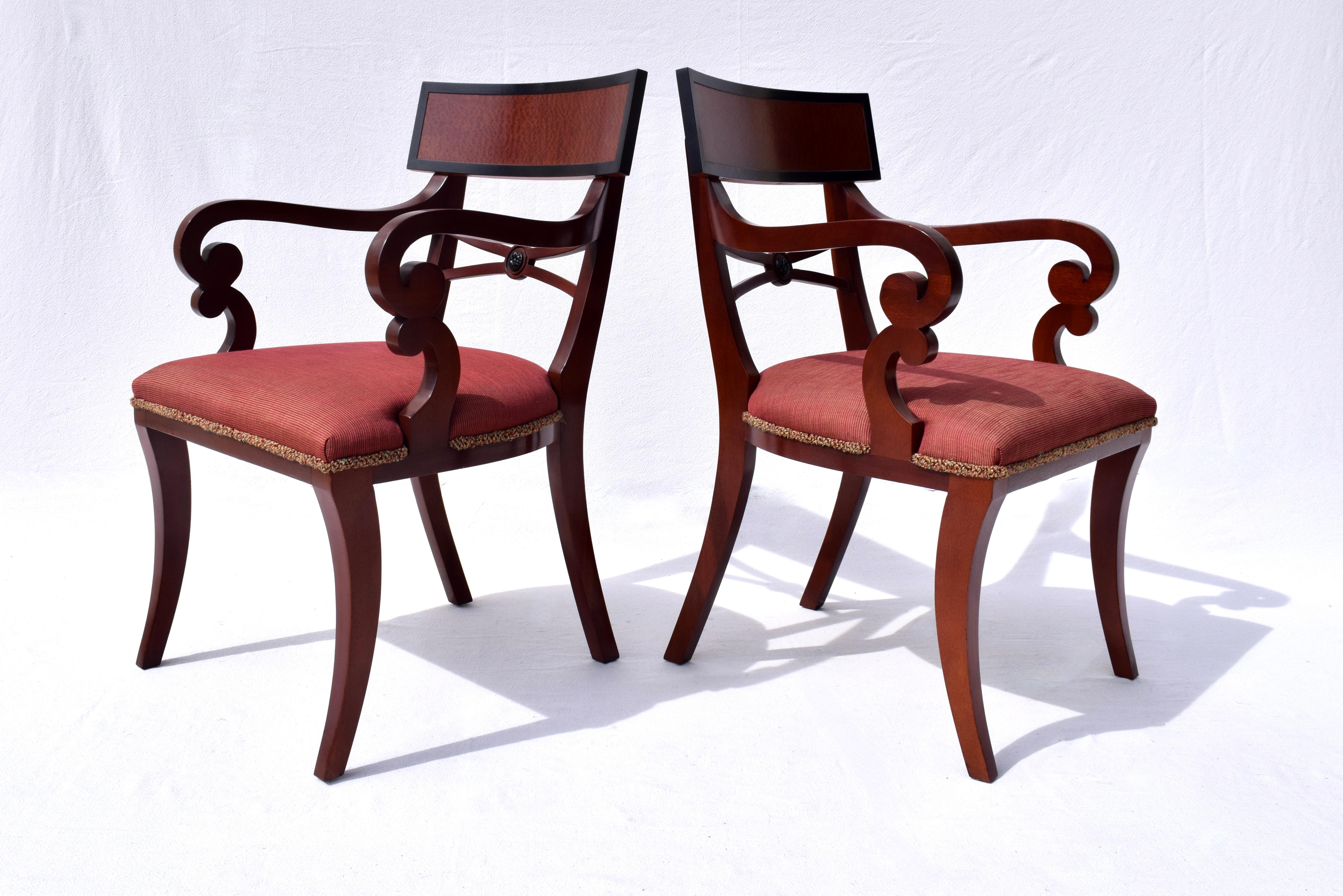 English Regency Dining Arm Chairs by Baker Furniture, Pair In Excellent Condition In Southampton, NJ