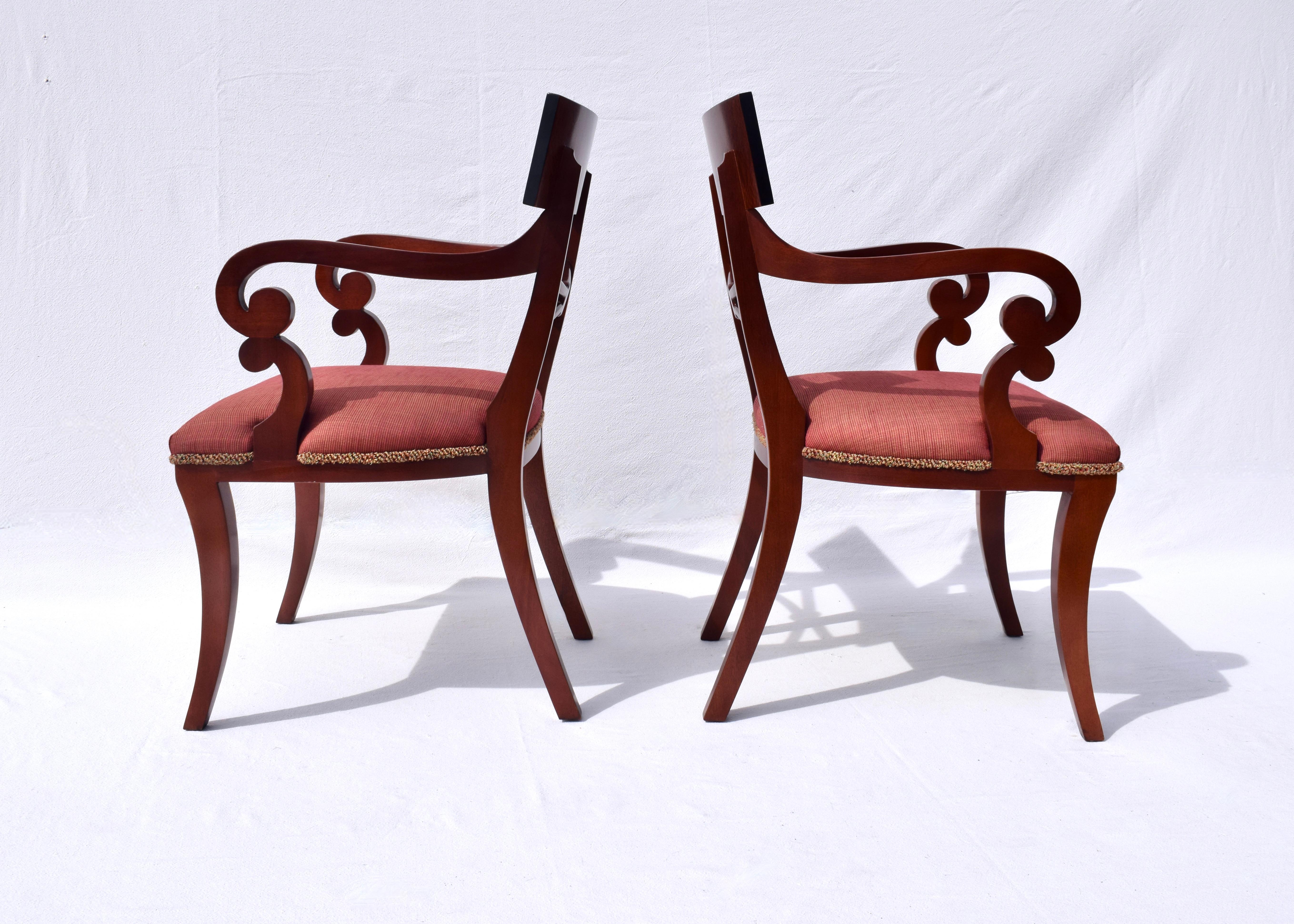 Contemporary English Regency Dining Arm Chairs by Baker Furniture, Pair