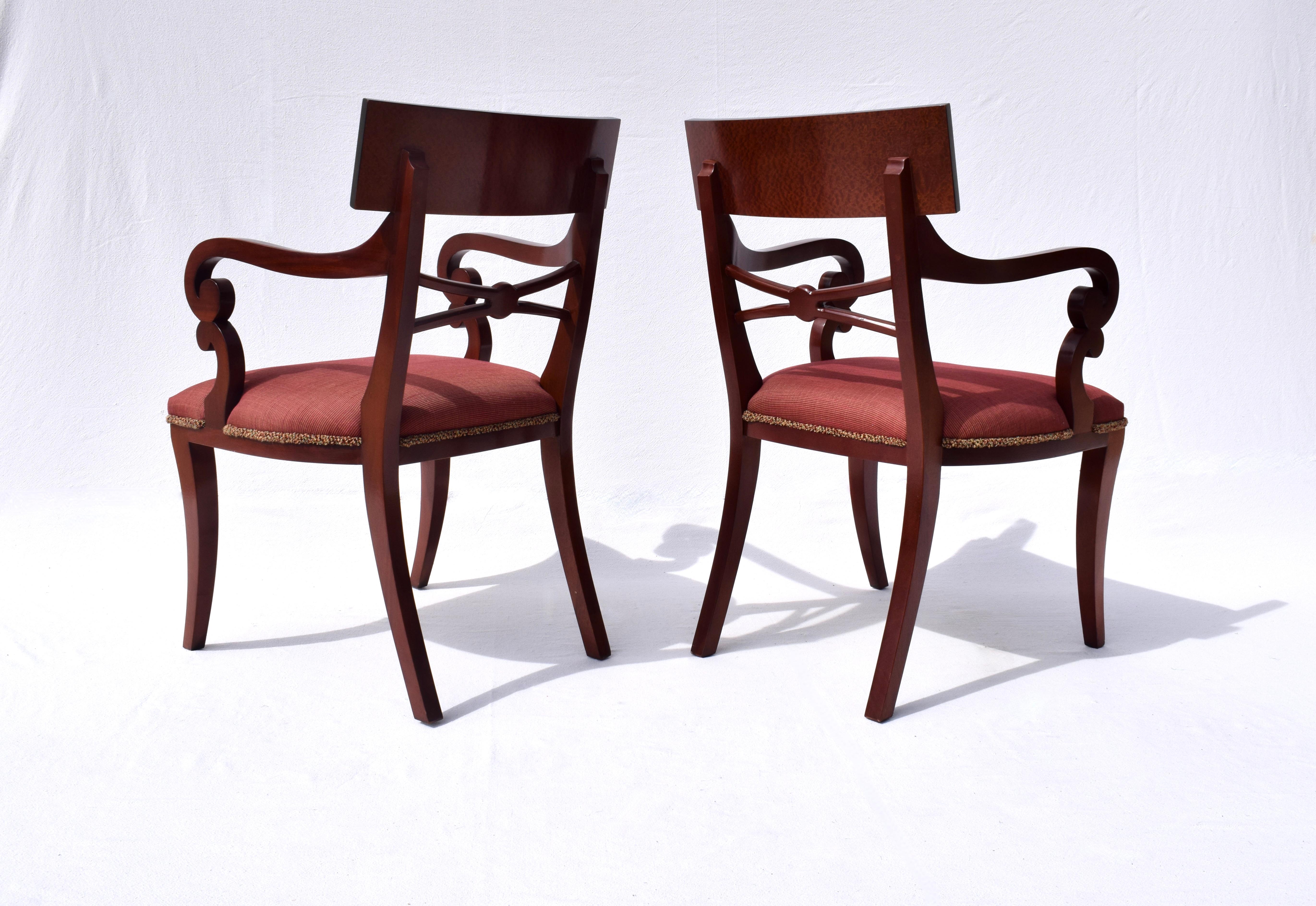 Upholstery English Regency Dining Arm Chairs by Baker Furniture, Pair