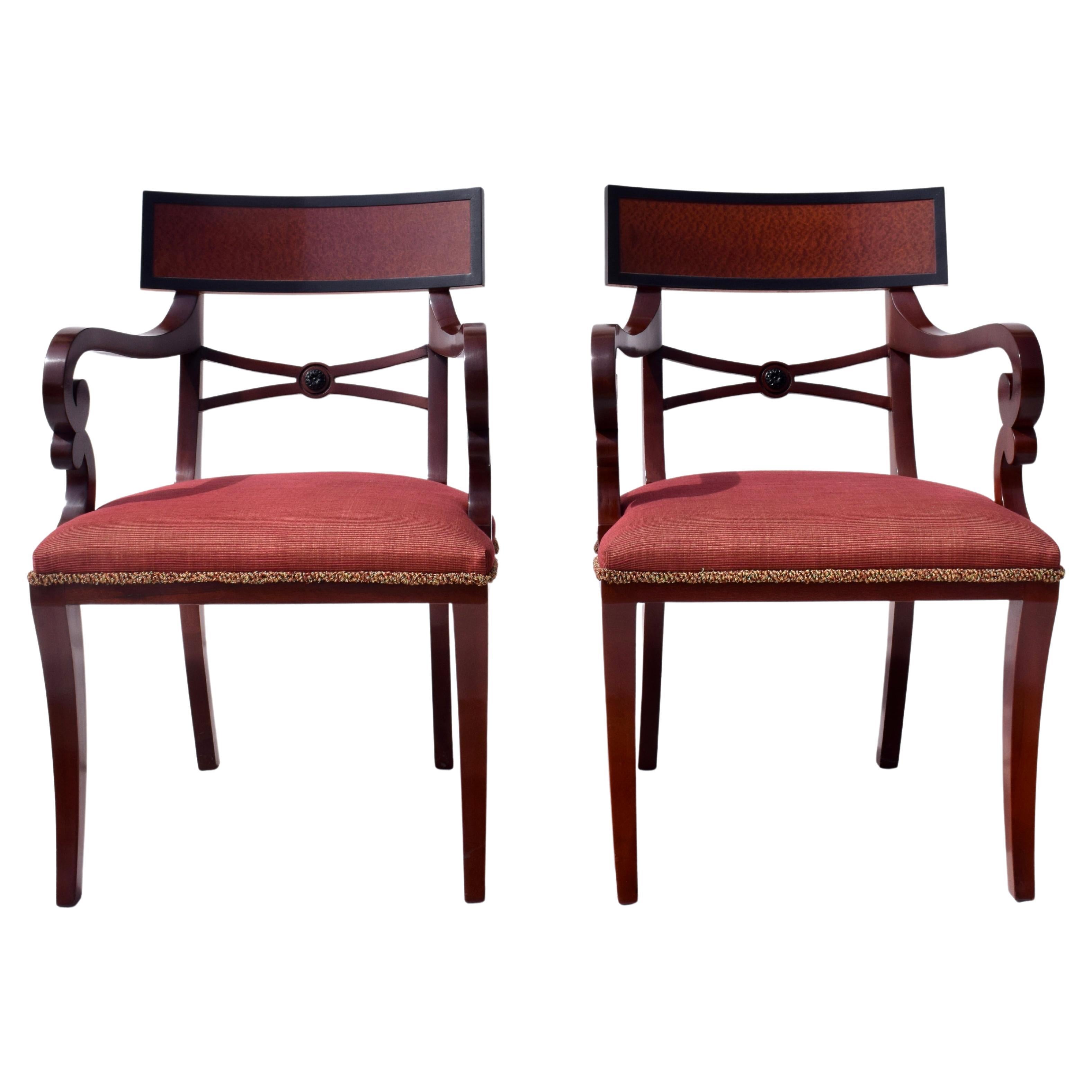 English Regency Dining Arm Chairs by Baker Furniture, Pair