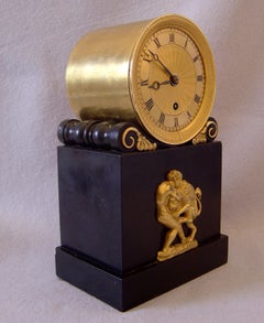 English Regency Drum Clock in Derbyshire Black Marble and Ormolu