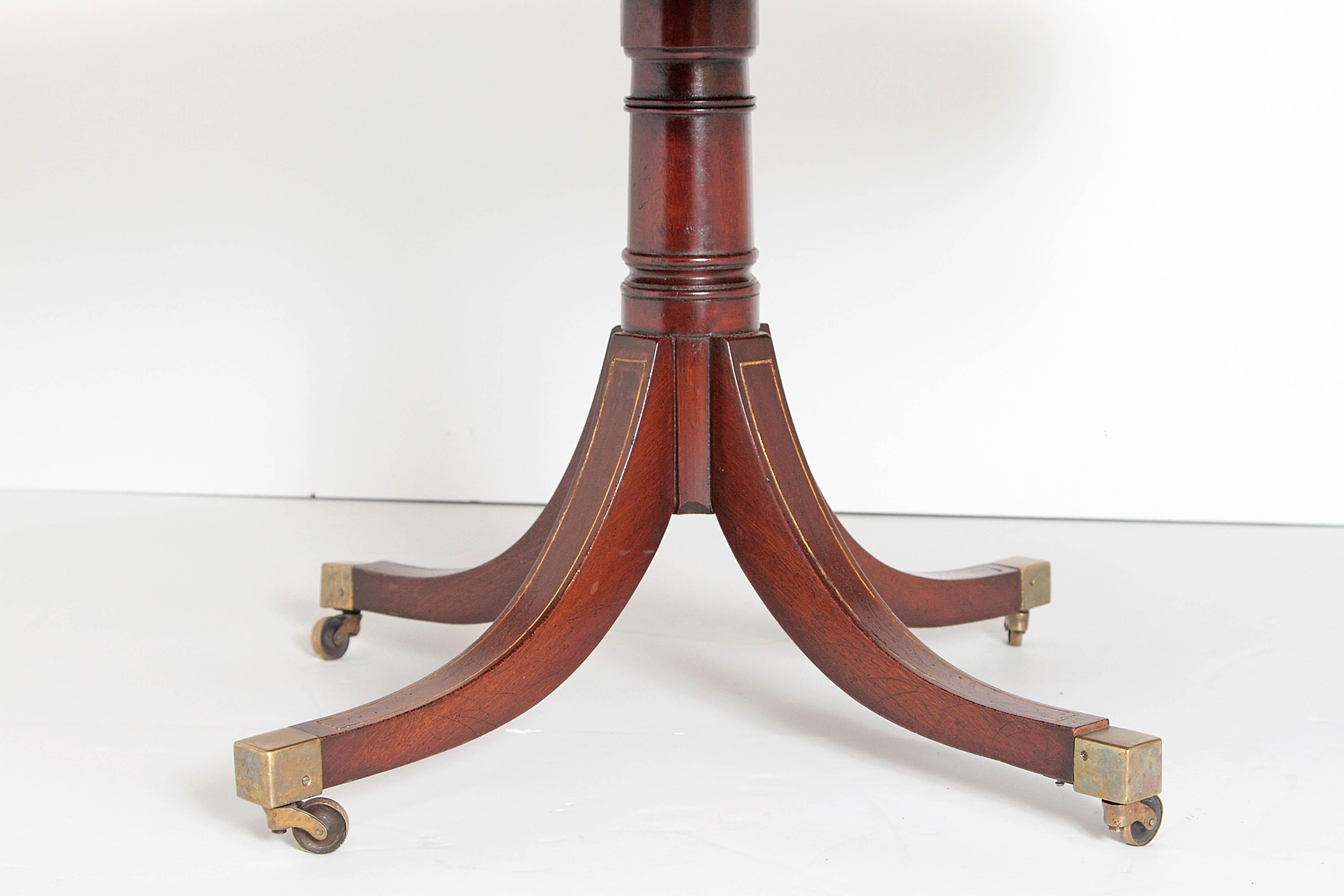 Leather English Regency Drum Table with Brass Campaign-Style Hardware / Fittings