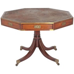 Antique English Regency Drum Table with Brass Campaign-Style Hardware / Fittings
