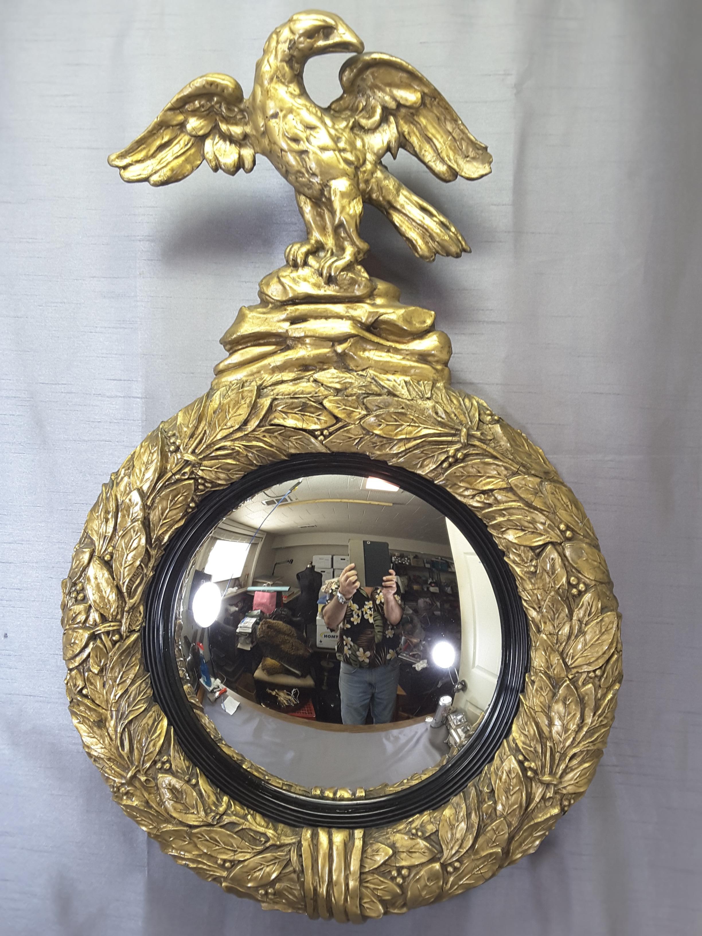 English Regency Eagle Gilt Convex Bullseye Mirror For Sale 9