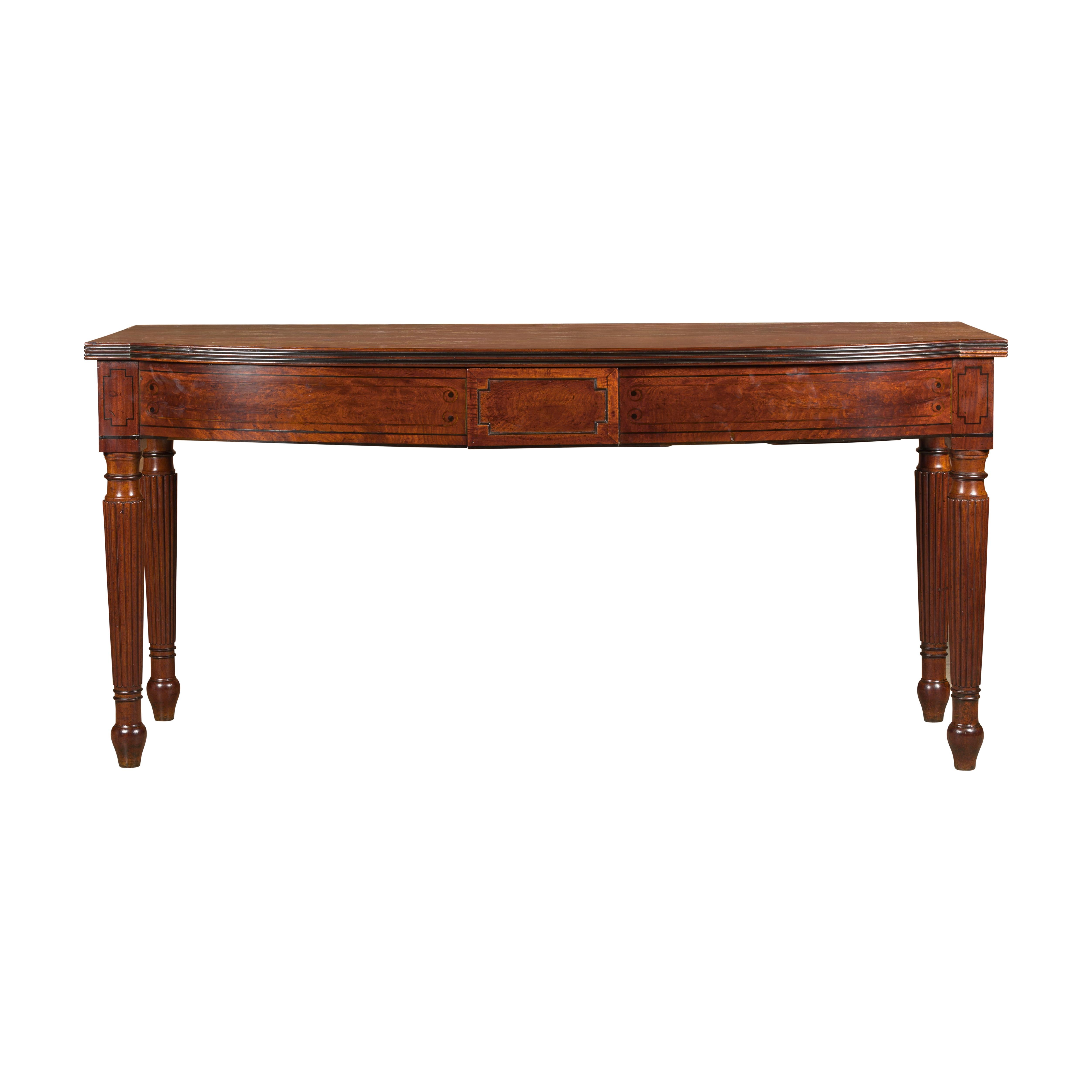 English Regency Early 19th Century Bow Front Console with Turned Reeded Legs 13