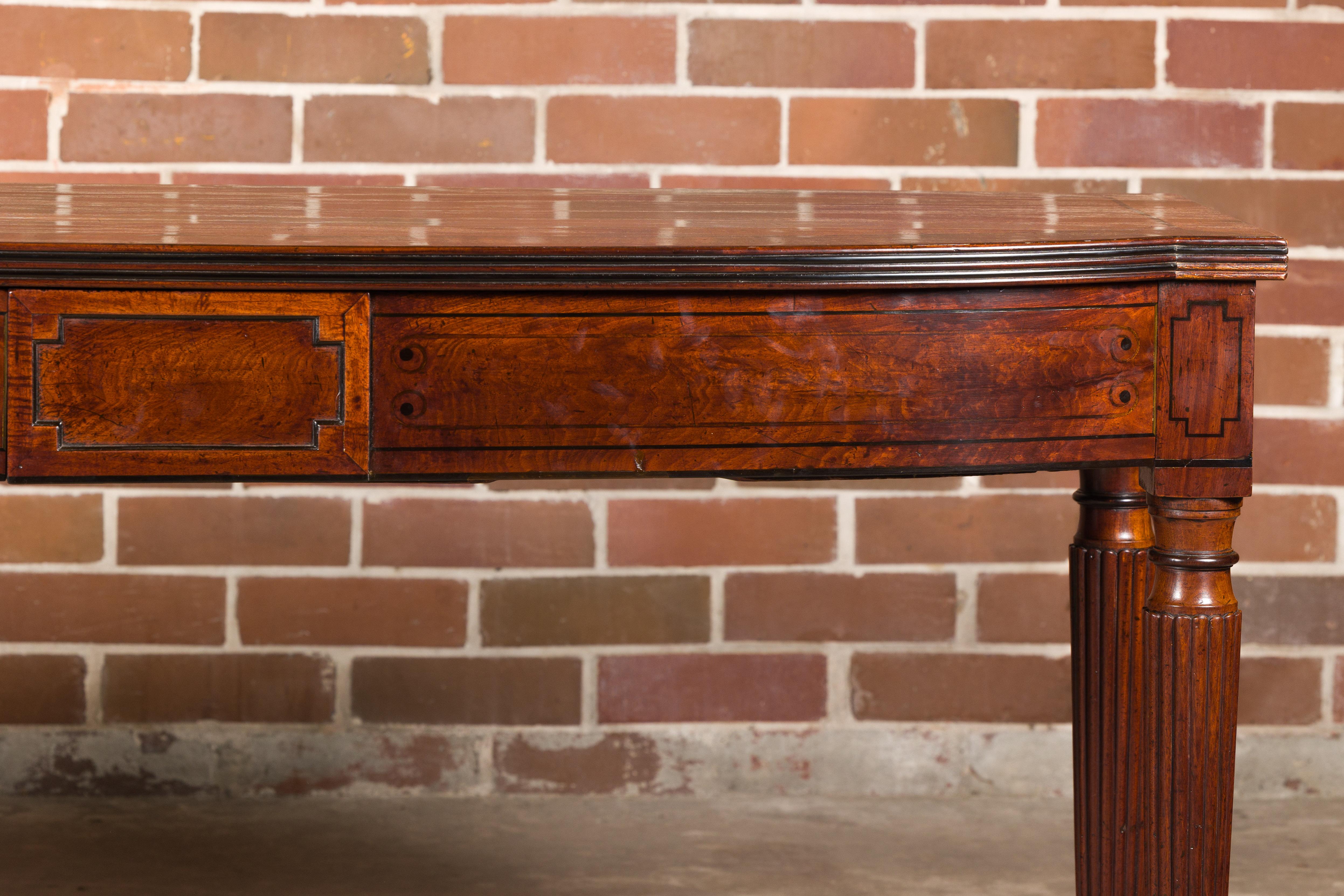 English Regency Early 19th Century Bow Front Console with Turned Reeded Legs In Good Condition In Atlanta, GA