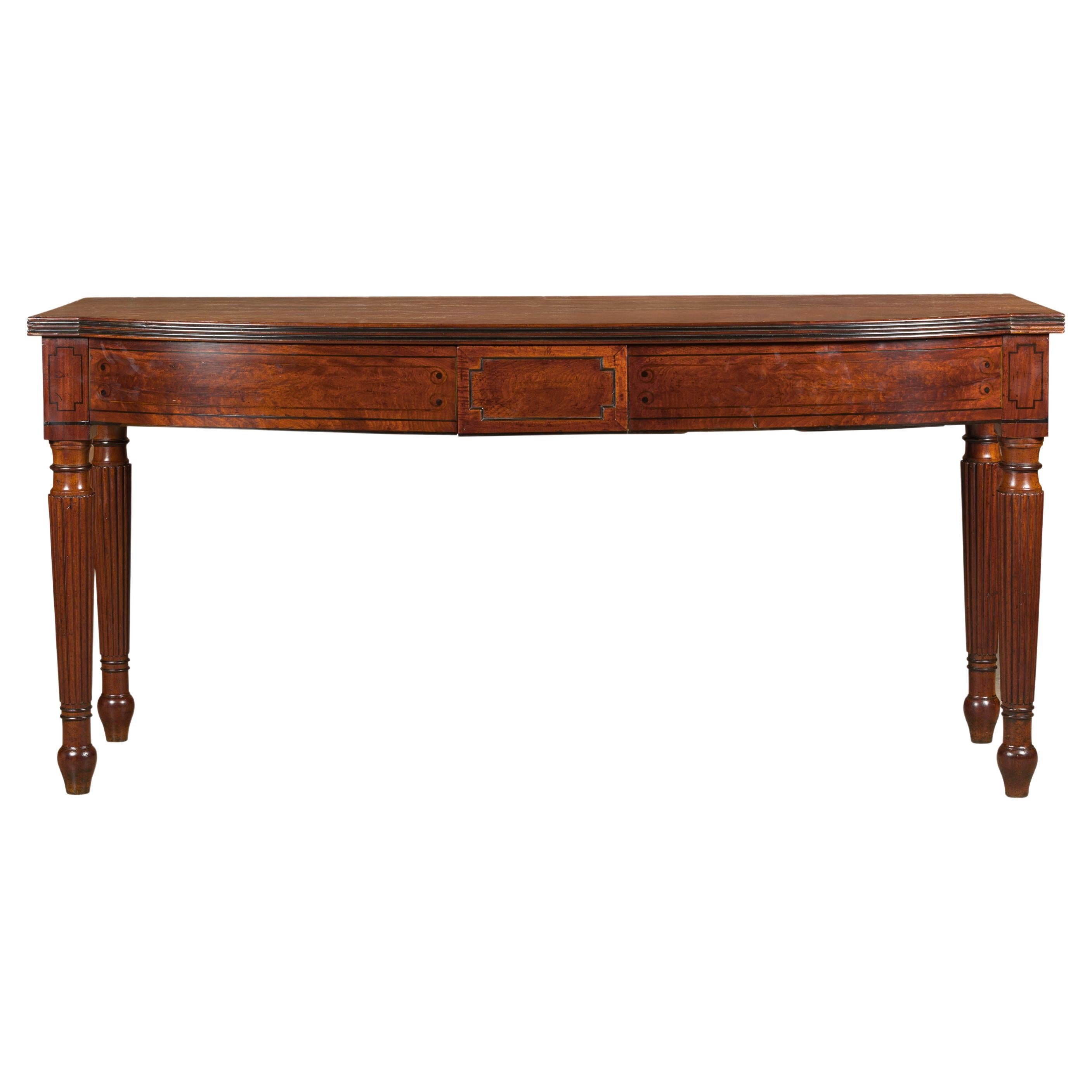 English Regency Early 19th Century Bow Front Console with Turned Reeded Legs