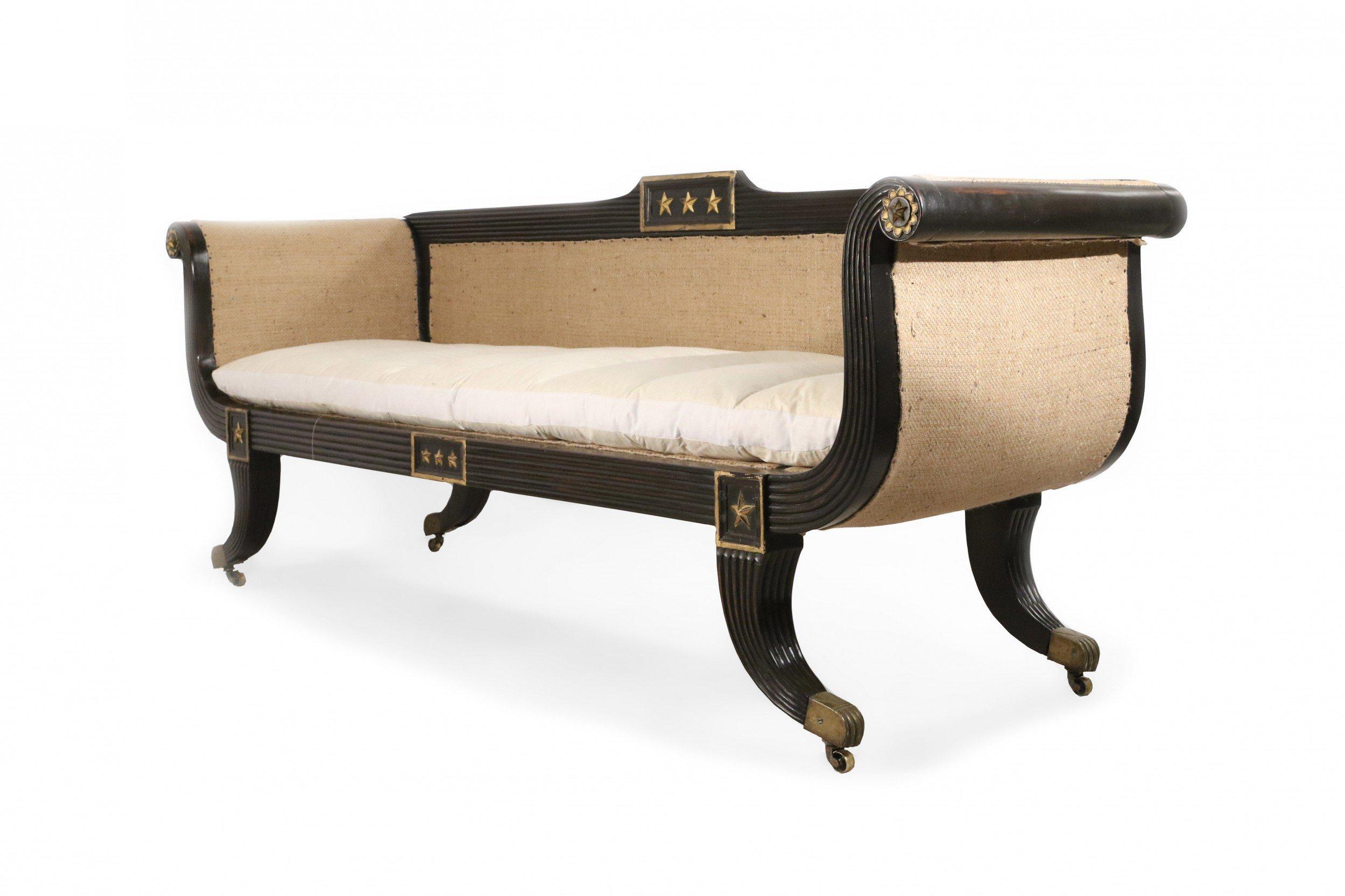 English Regency Ebonized and Gilt Star Design Sofa / Settee For Sale 1