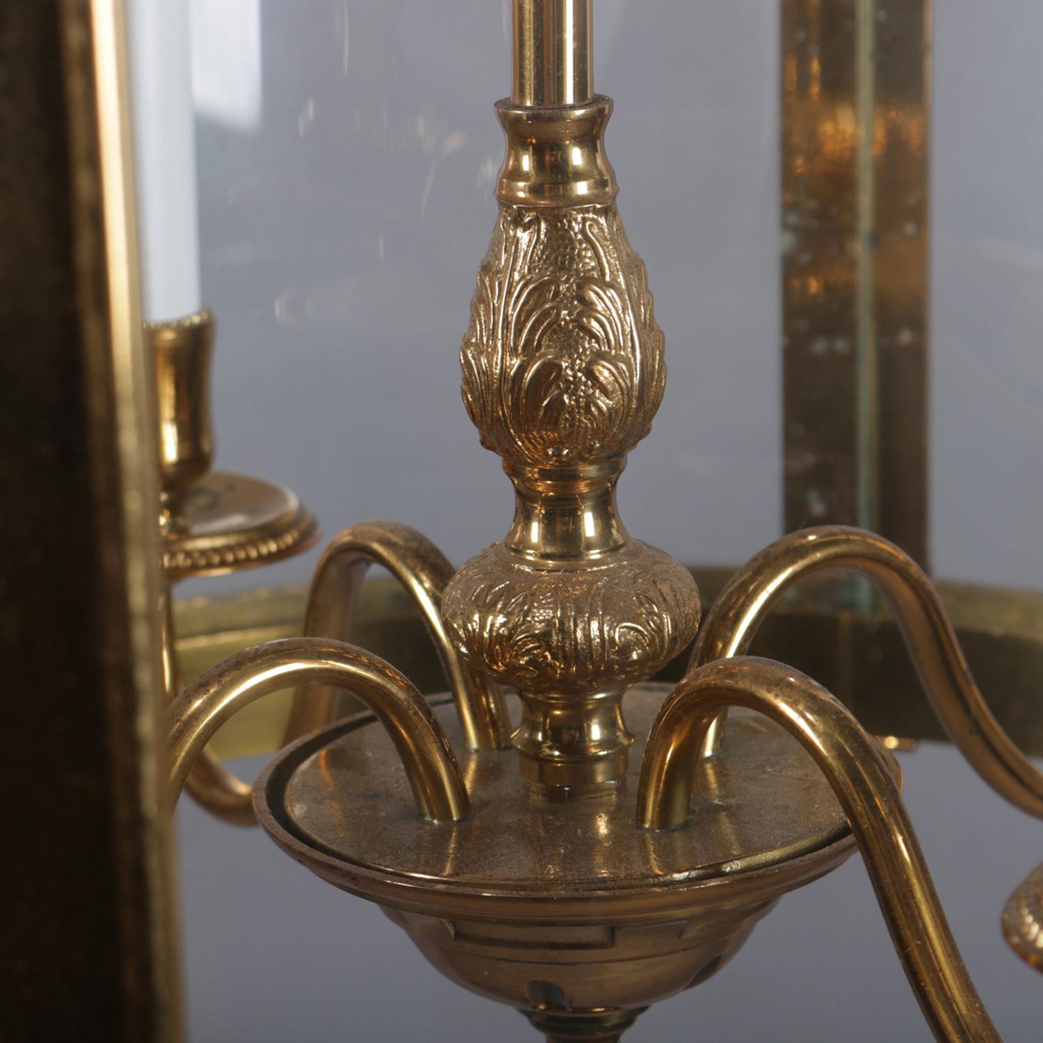 English Regency Ebonized Bronze & Bent Glass 4-Candle Pendant Light 20th Century 6