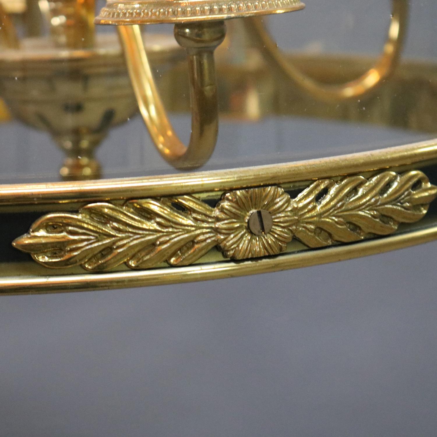 English Regency Ebonized Bronze & Bent Glass 4-Candle Pendant Light 20th Century 2