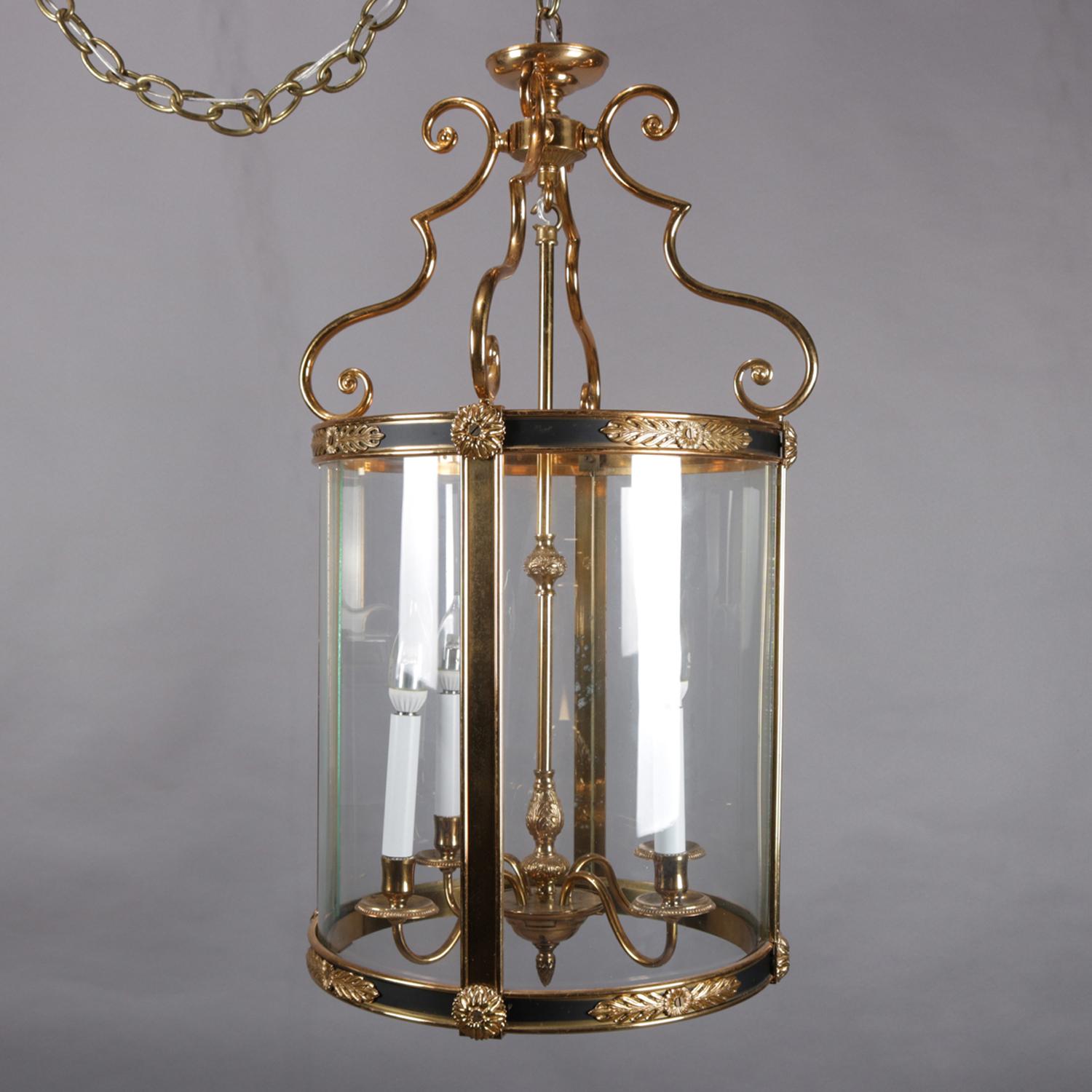 English Regency Ebonized Bronze & Bent Glass 4-Candle Pendant Light 20th Century 3