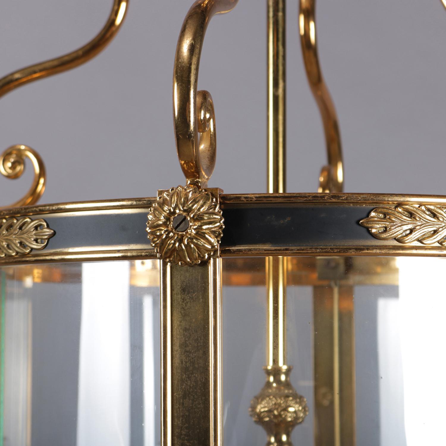 English Regency Ebonized Bronze & Bent Glass 4-Candle Pendant Light 20th Century 4