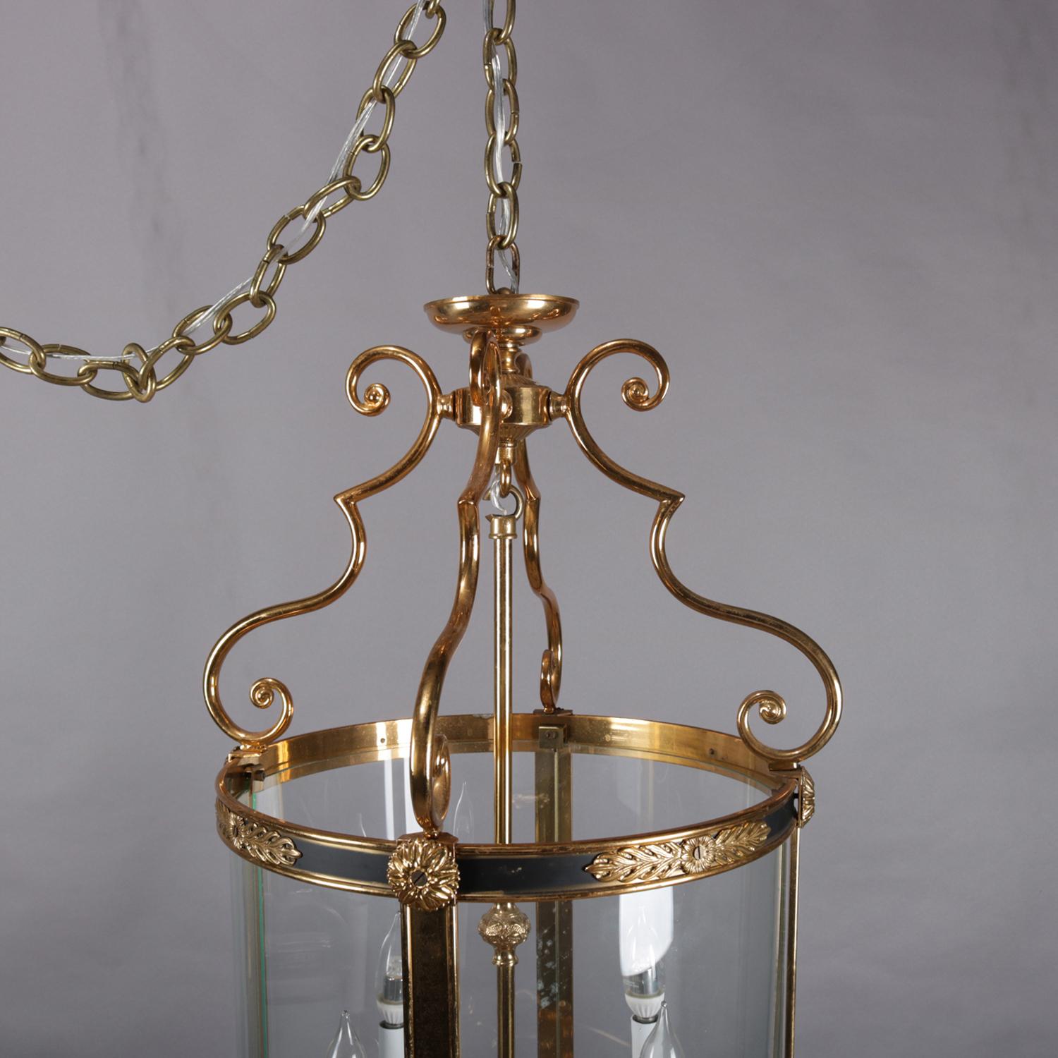 English Regency Ebonized Bronze & Bent Glass 4-Candle Pendant Light 20th Century 5