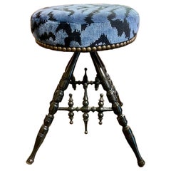 English Regency Ebonized Stool with Scalamandre Tiger Velvet