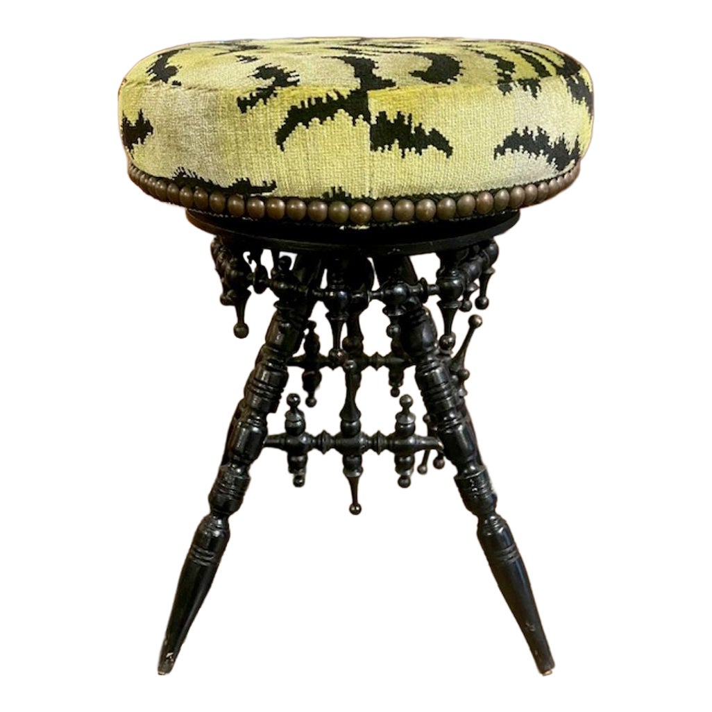 English Regency Ebonized Stool with Scalamandre Tiger Velvet