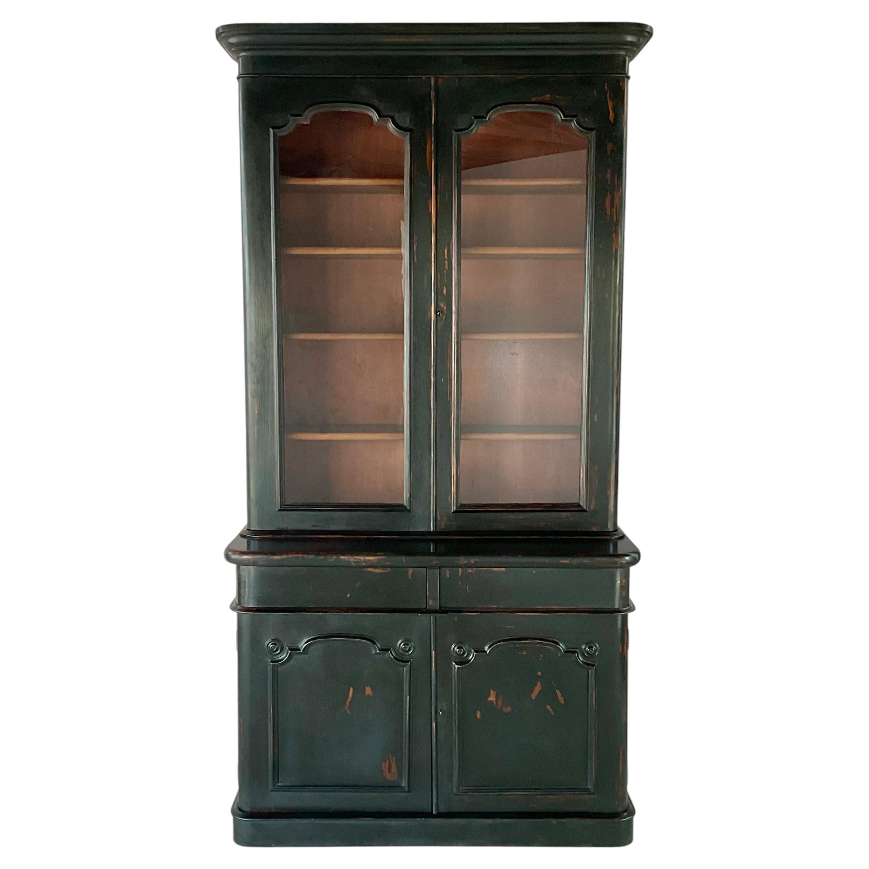 English Regency Ebonized Wood Bookcase Cabinet, 19th Century