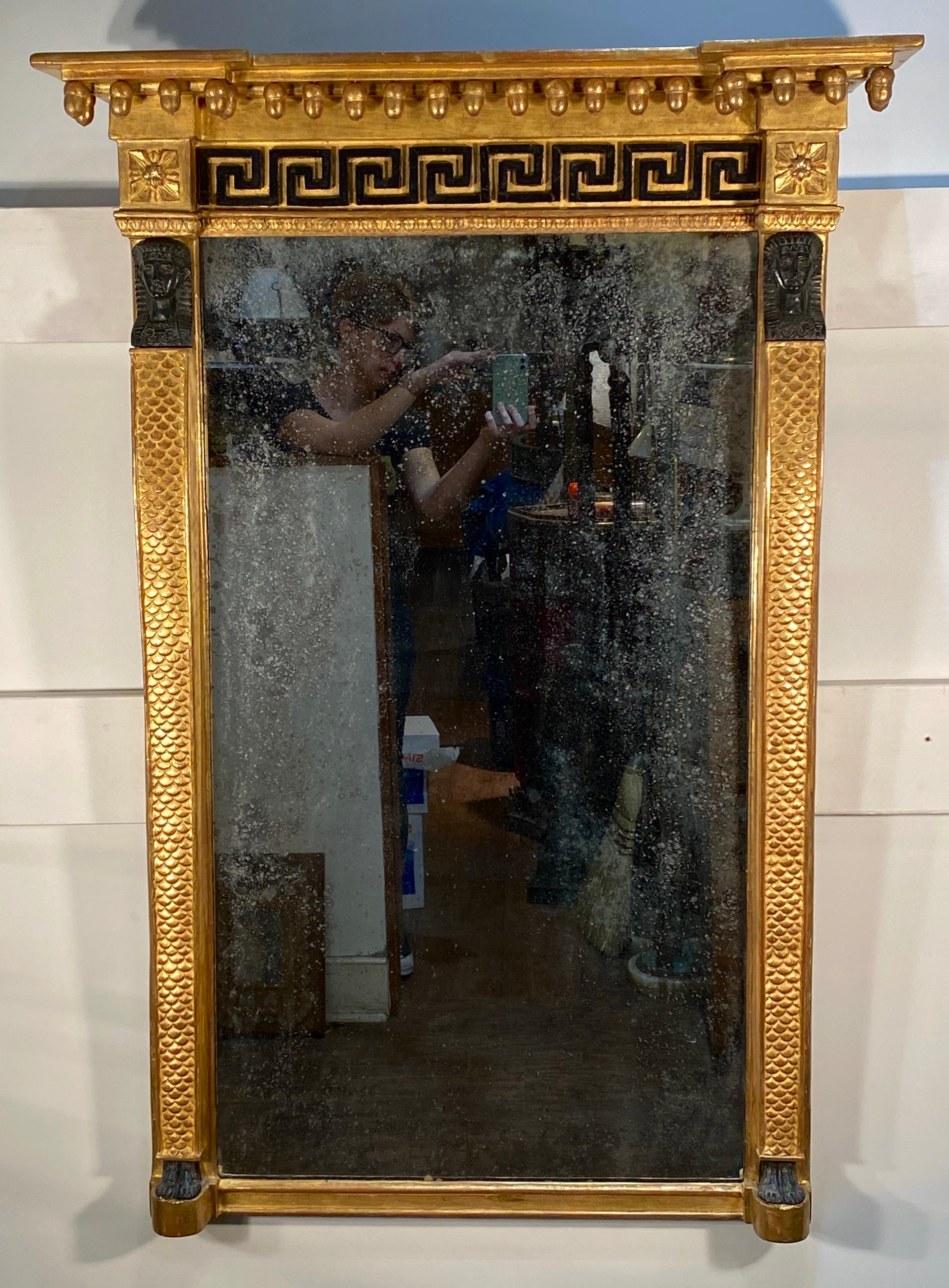 English Regency Egyptian Motif Gilt Pillar Mirror, Early 19th Century 4