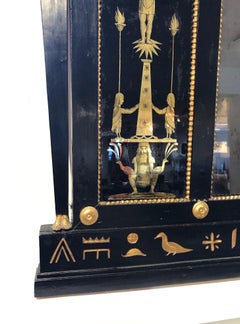English Regency Egyptian Revival Black and Gold Overmantel Mirror
