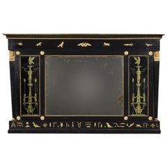 English Regency Egyptian Revival Black and Gold Overmantel Mirror