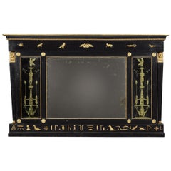 Antique English Regency Egyptian Revival Black and Gold Overmantel Mirror