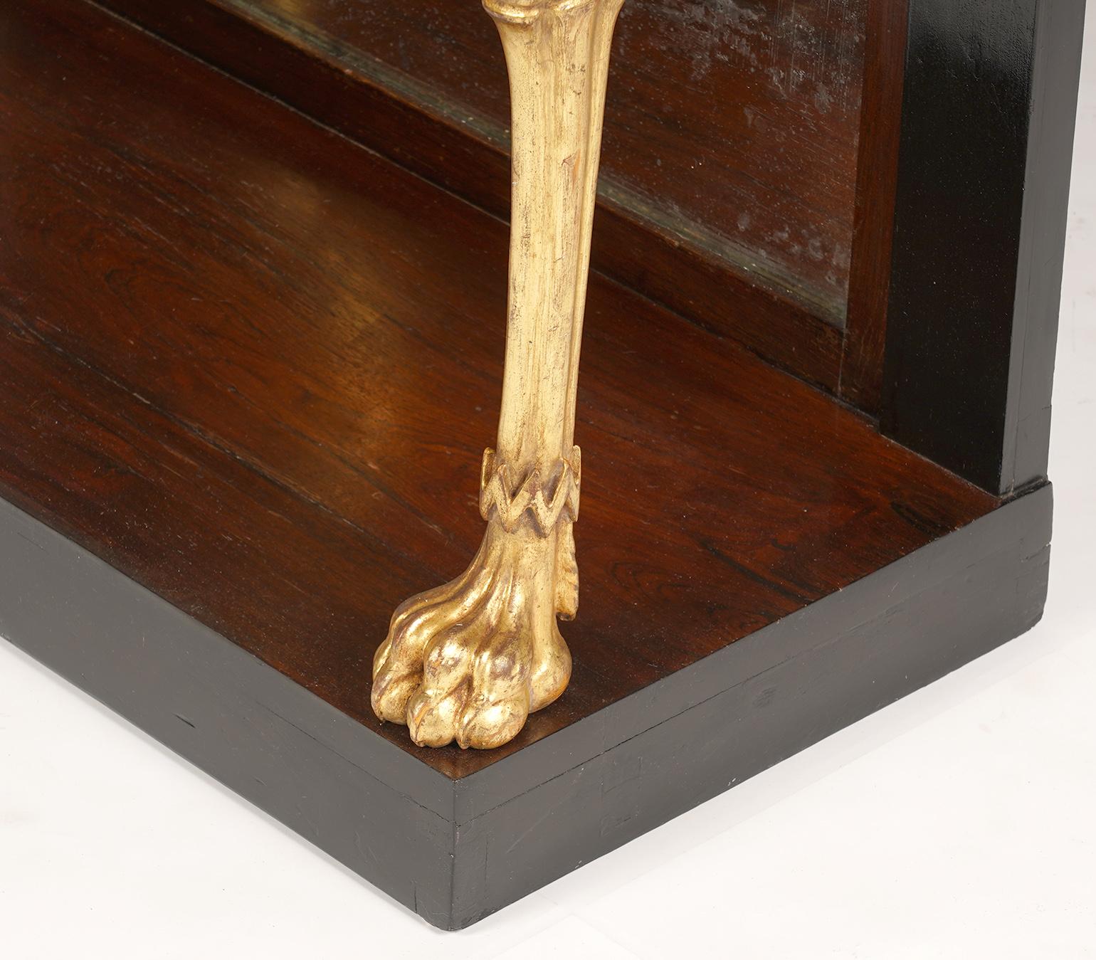 19th Century Regency Rosewood Egyptian Revival Marble Top Giltwood Lion Leg Console Table