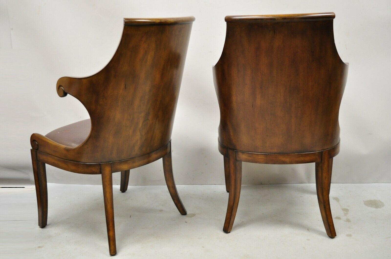 Asian English Regency Empire Style Wood Barrel Back Side Chairs, a Pair