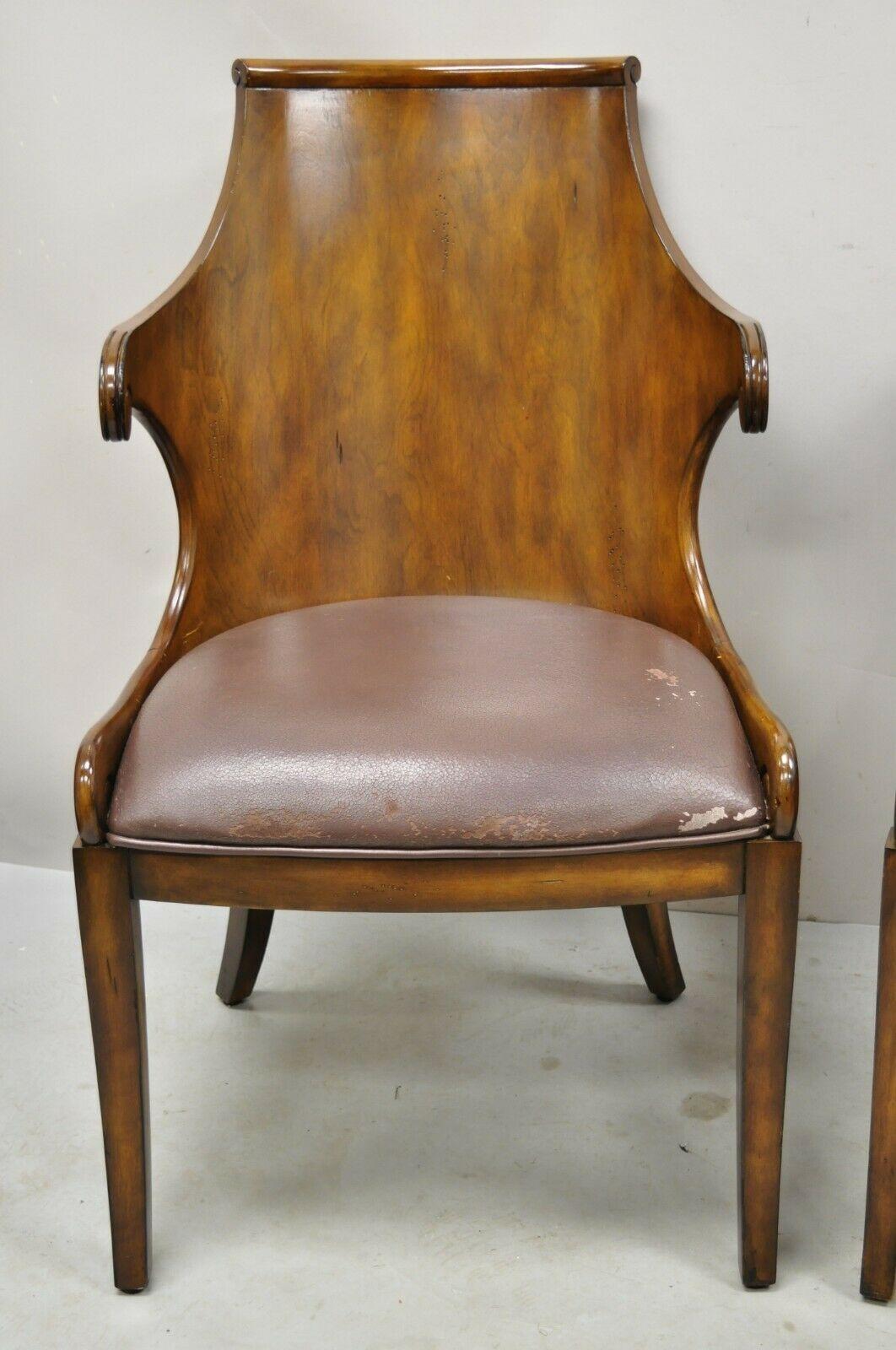 English Regency Empire Style Wood Barrel Back Side Chairs, a Pair In Good Condition In Philadelphia, PA