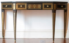 English Regency Era Console Table, Marble Top & Brass Trim
