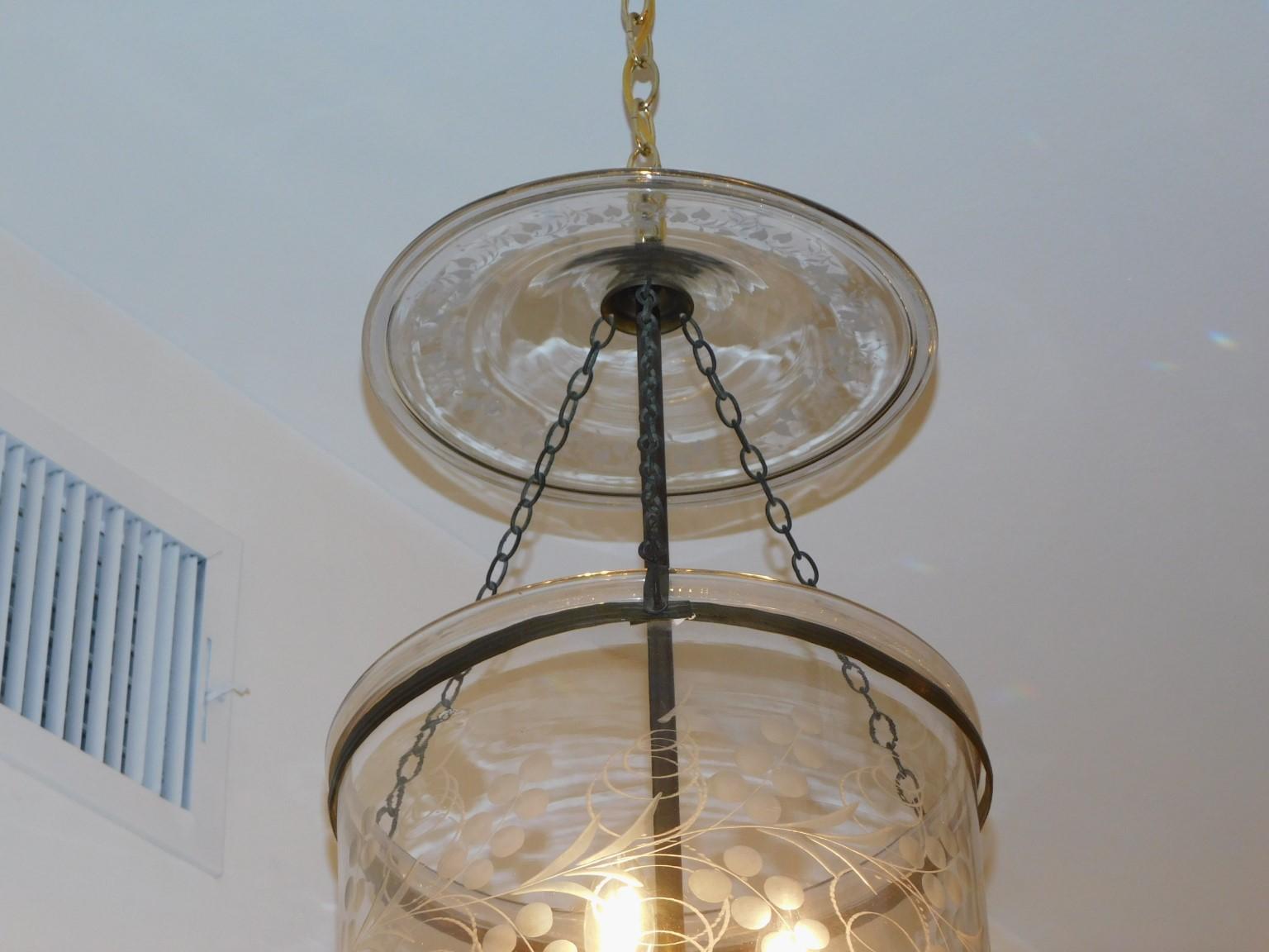 Cast English Regency Grapevine Blown Glass Hanging Bell Jar Hall Lantern, Circa 1810 For Sale