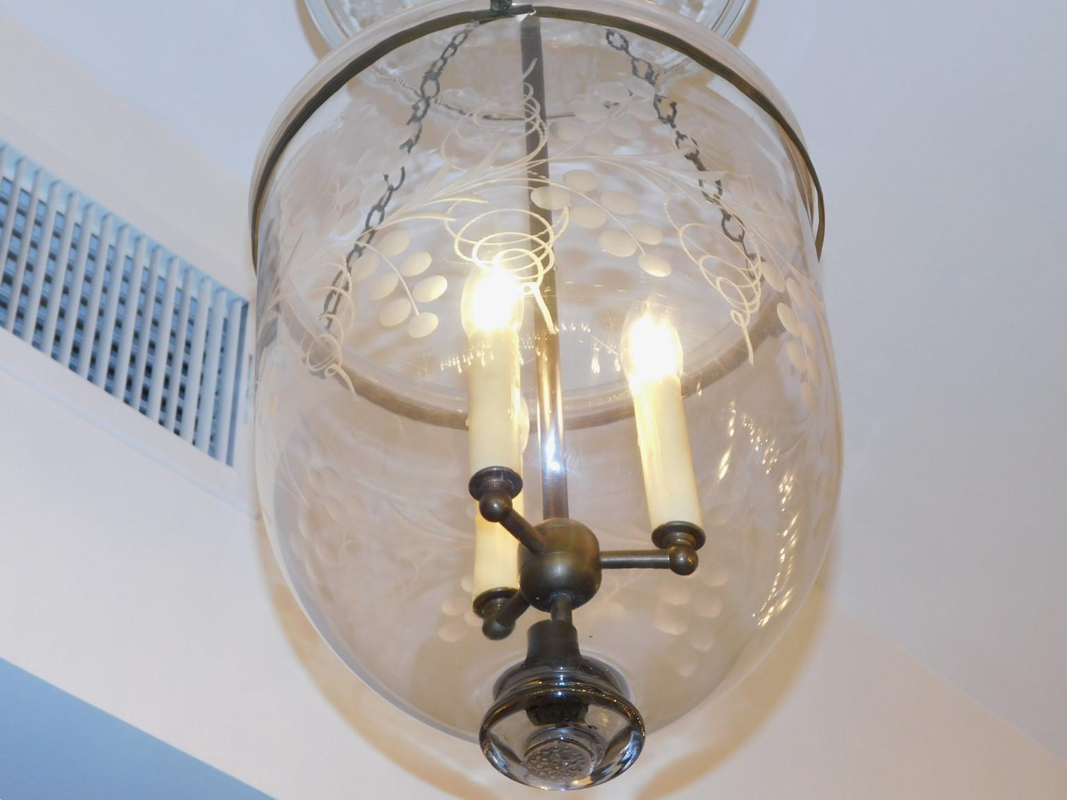 English Regency Grapevine Blown Glass Hanging Bell Jar Hall Lantern, Circa 1810 In Excellent Condition For Sale In Charleston, SC