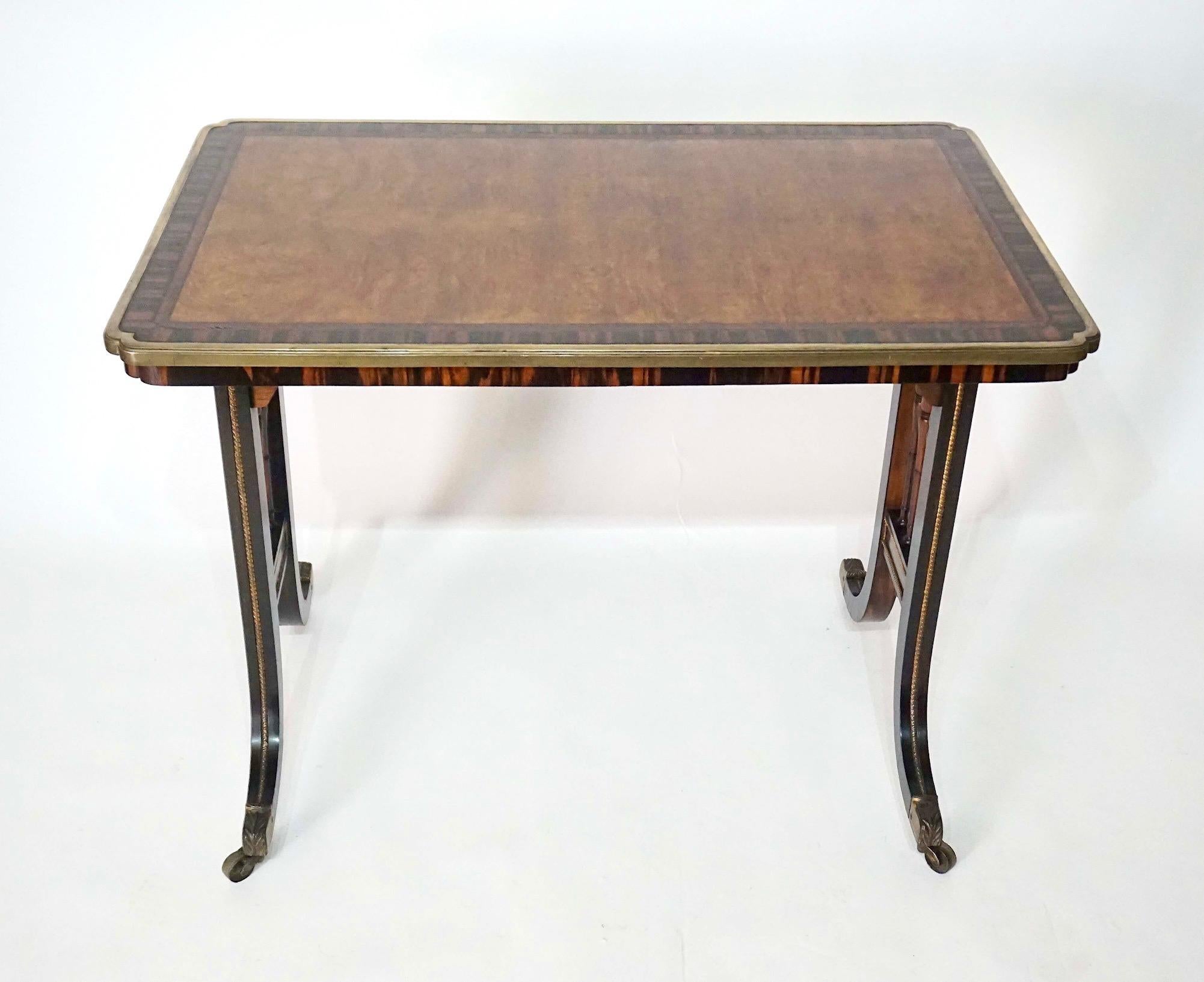 English Regency Brass Mounted Exotic Woods Writing Table, Gillows, circa 1820 For Sale 7