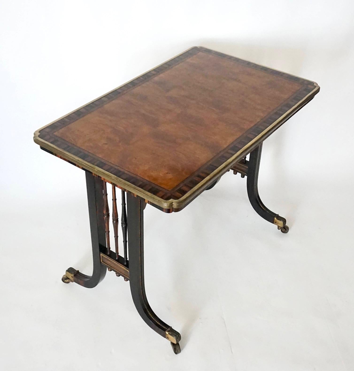 English Regency Brass Mounted Exotic Woods Writing Table, Gillows, circa 1820 For Sale 9