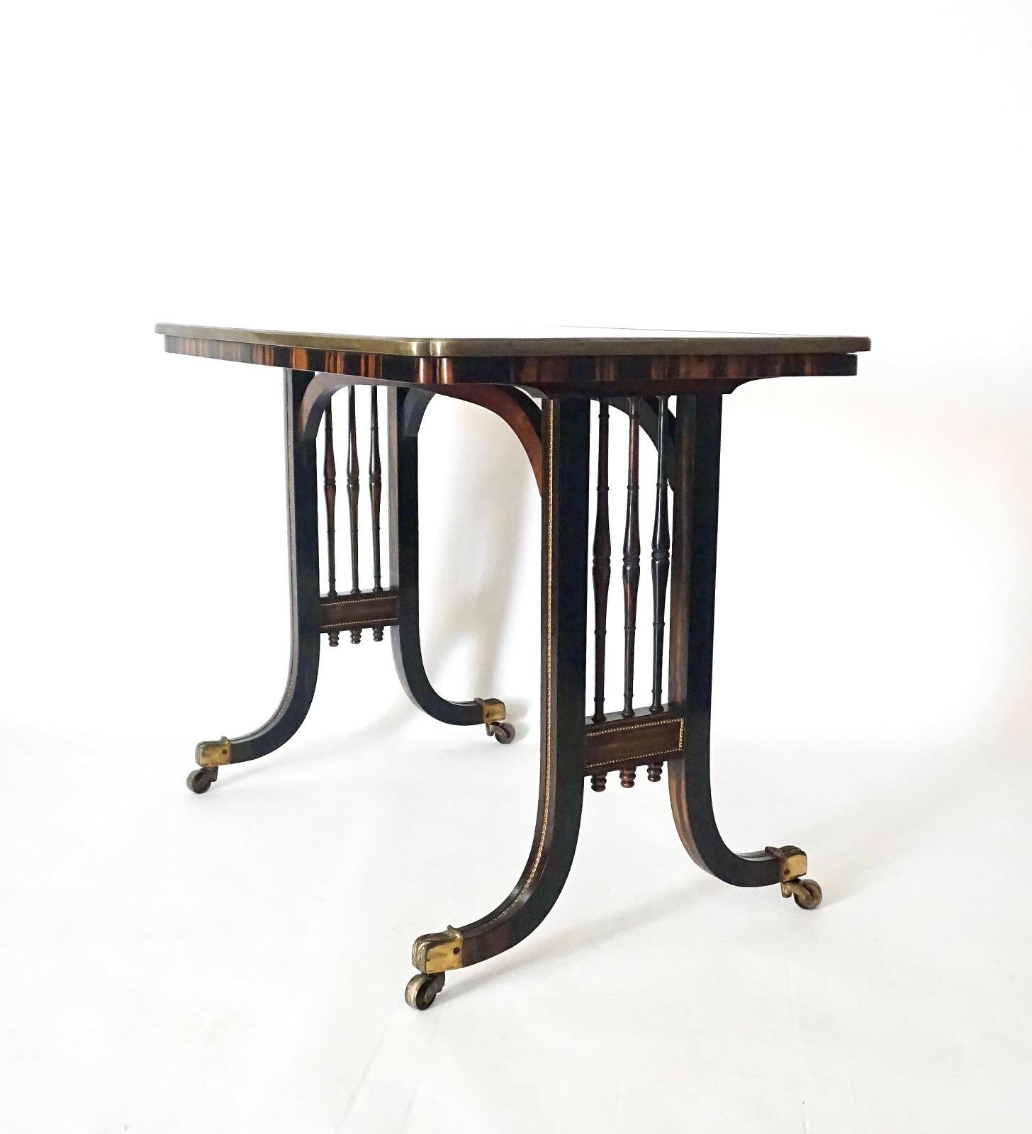 19th Century English Regency Brass Mounted Exotic Woods Writing Table, Gillows, circa 1820 For Sale