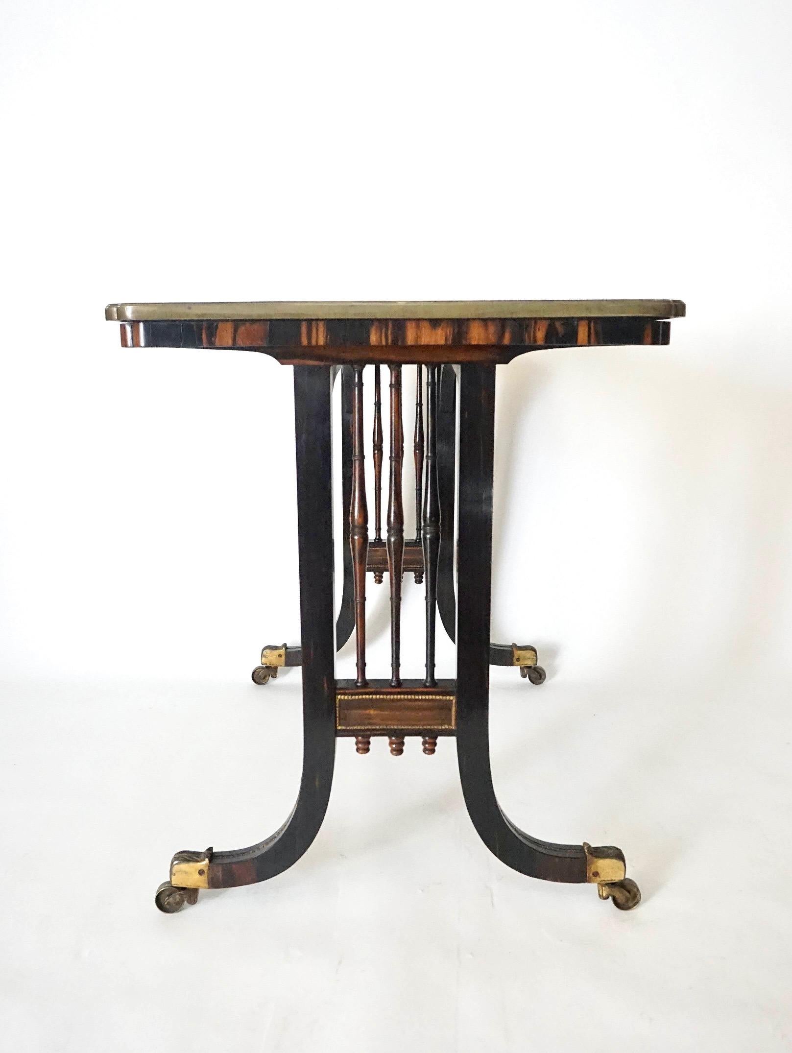English Regency Brass Mounted Exotic Woods Writing Table, Gillows, circa 1820 For Sale 1