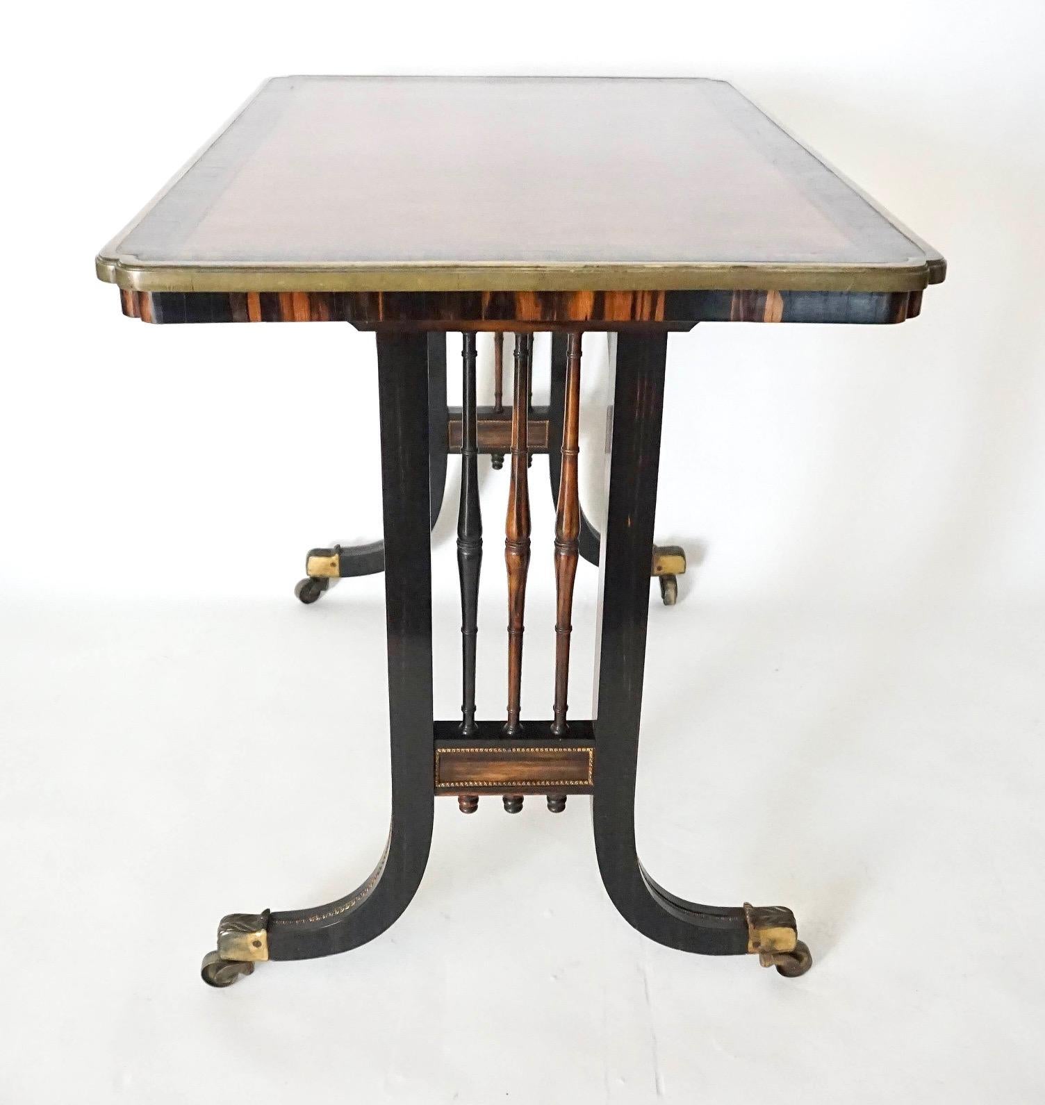 English Regency Brass Mounted Exotic Woods Writing Table, Gillows, circa 1820 For Sale 2