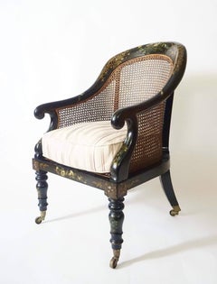 English Regency Faux Papier-mâché Caned Bergere or Armchair, circa 1830