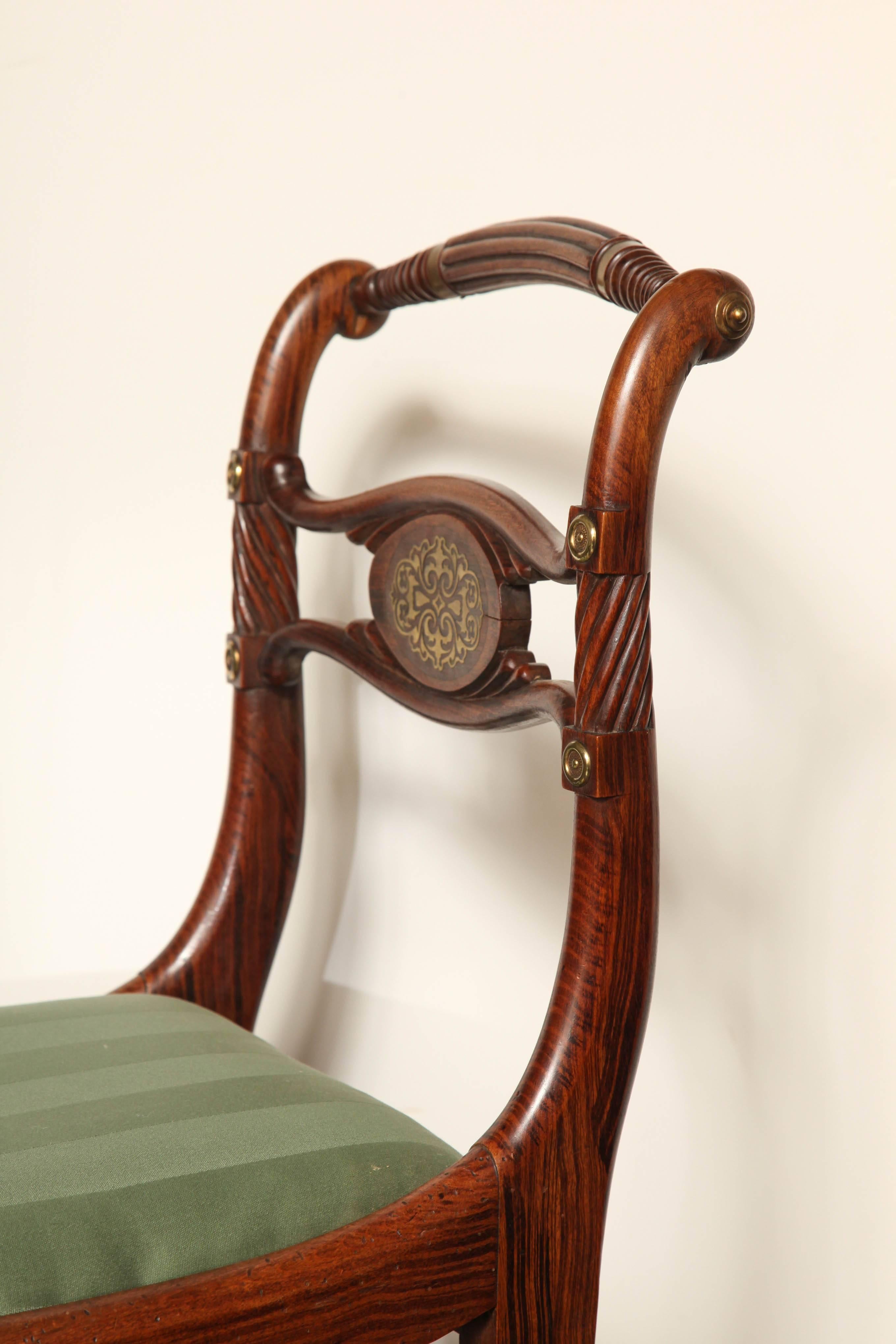  English Regency, Faux Rosewood and Brass Inlay Chair In Good Condition In New York, NY
