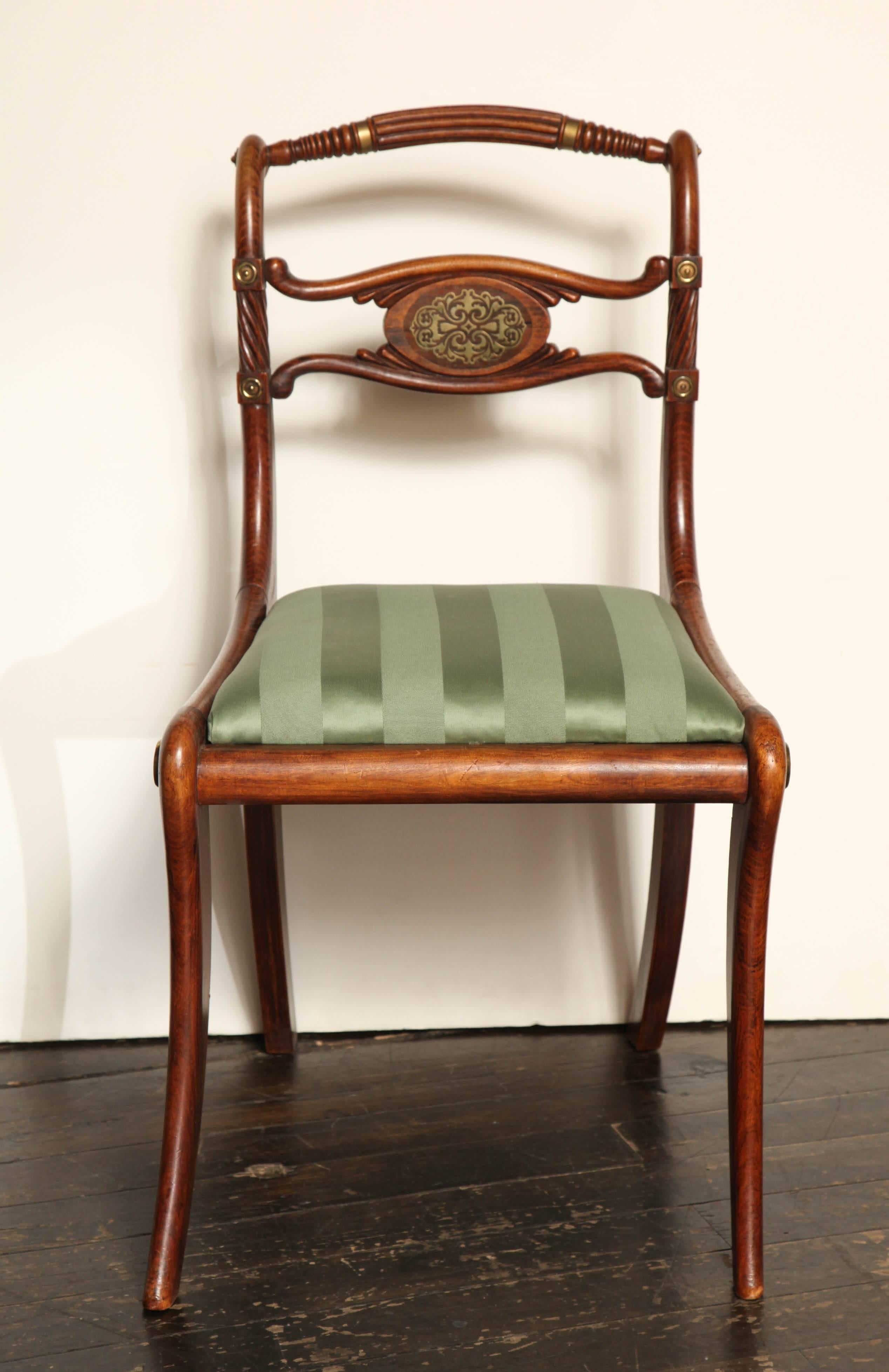 19th Century  English Regency, Faux Rosewood and Brass Inlay Chair